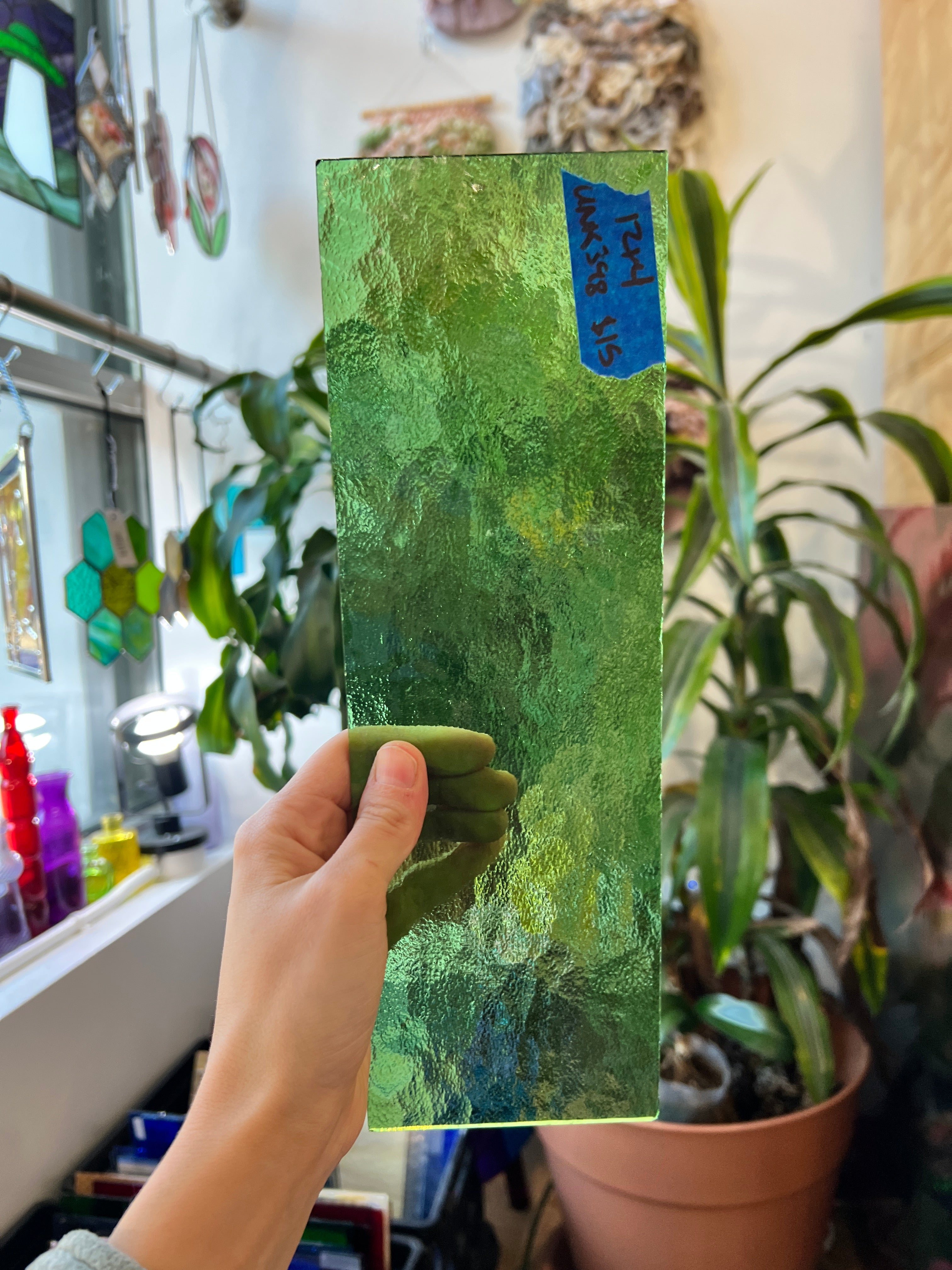 Green Hammered Vintage Sheet Glass Colorado Glassworks