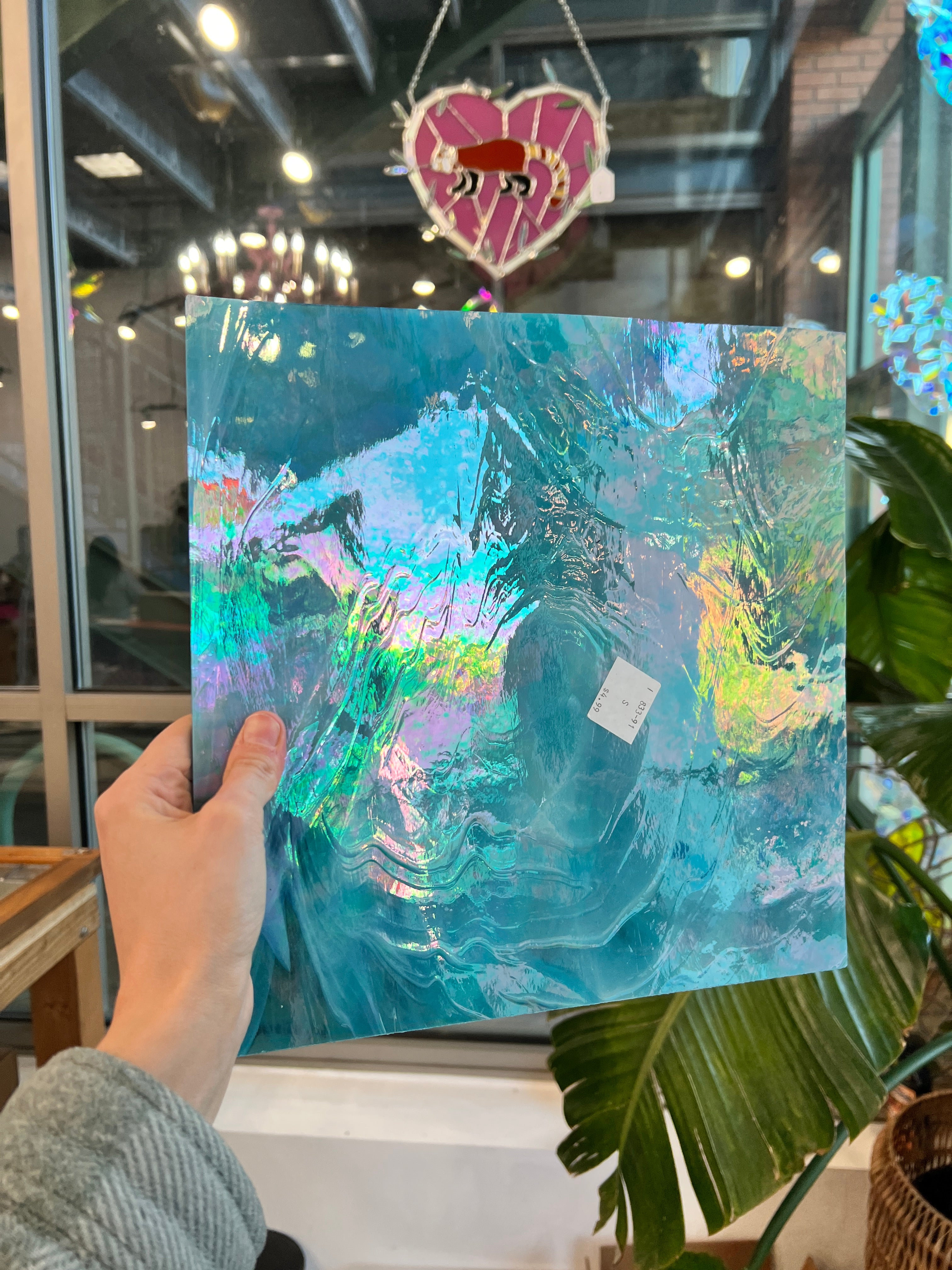 Light Blue Wispy Iridescent Vintage Spectrum Sheet Glass Colorado Glass Works SP1844 (12x12in)