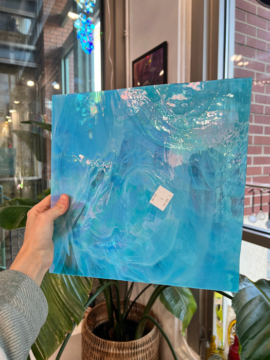 Light Blue Wispy Iridescent Vintage Spectrum Sheet Glass Colorado Glass Works