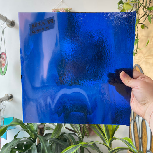 Curious Dark Blue &Neolavender Bullseye Fusible 90 COE Sheet Glass Colorado Glassworks BE769 (9.5x9.5in)