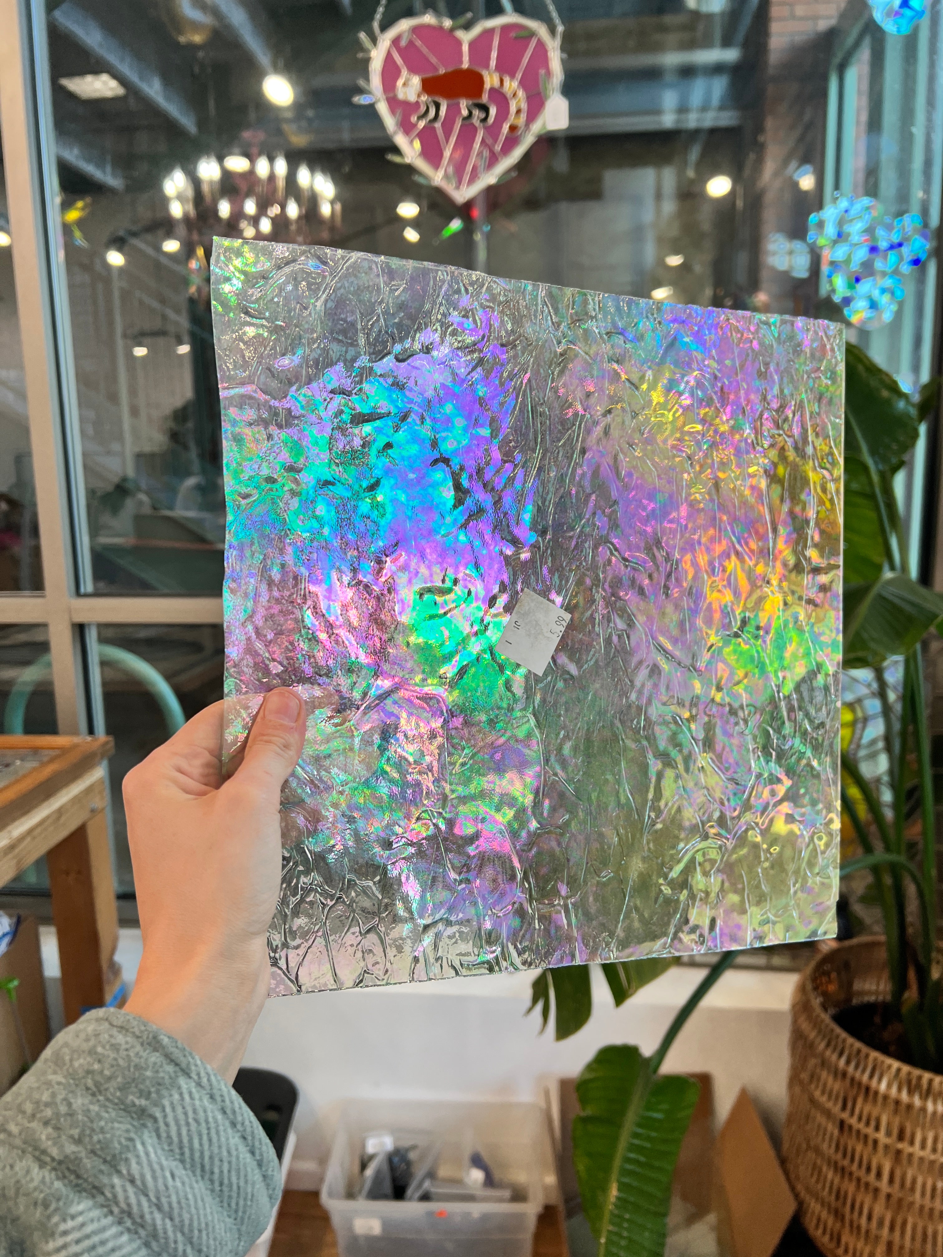 Vintage Iridescent Krinkle Textured Clear Spectrum Sheet Glass Colorado Glassworks
