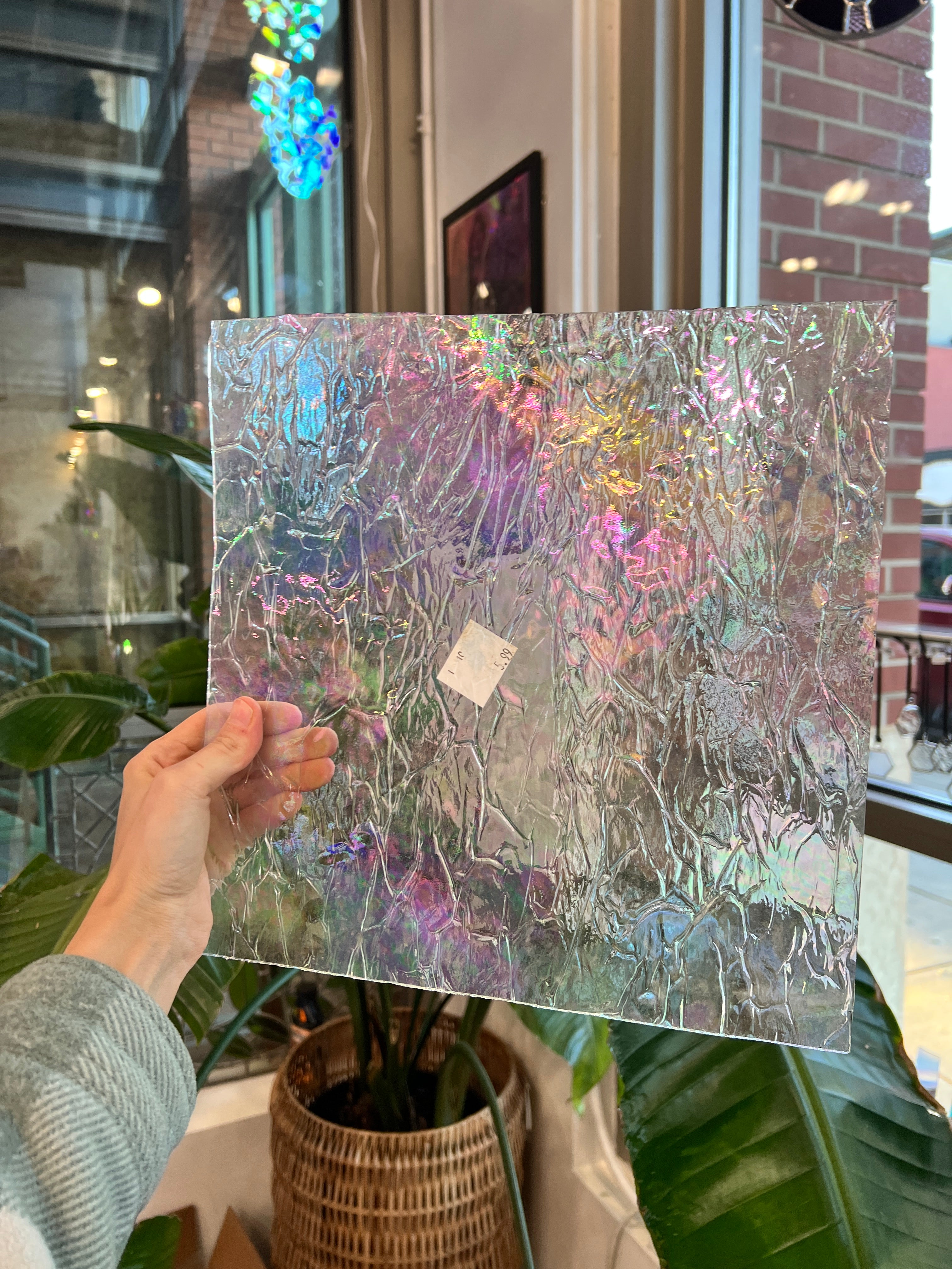 Vintage Iridescent Krinkle Textured Clear Spectrum Sheet Glass Colorado Glassworks