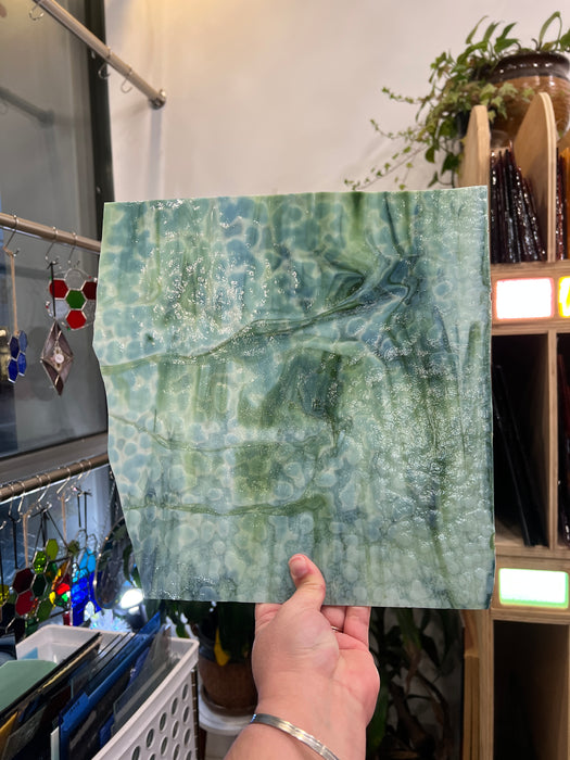 Vintage Green White Bullseye Sheet Glass Colorado Glassworks