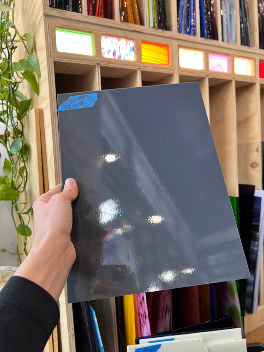 Solid Charcoal Opalescent Oceanside Fusible 96 COE Sheet Glass Colorado Glassworks OS2081 (12x9in)