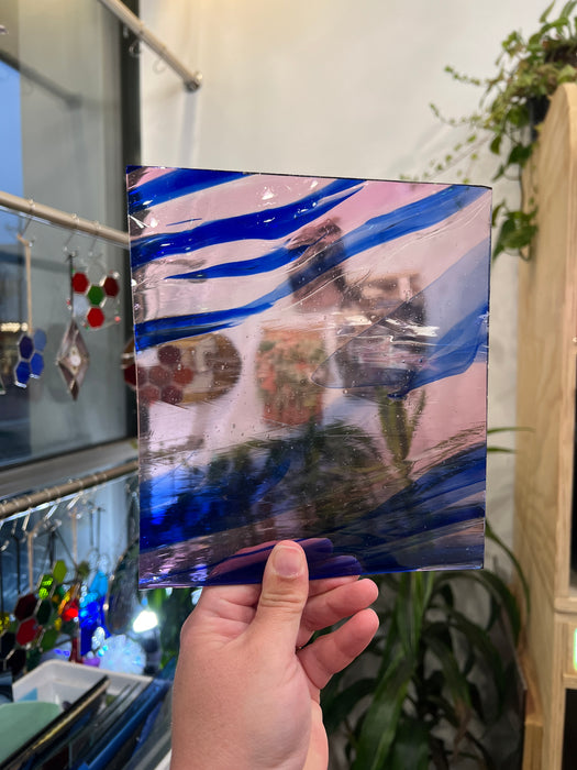 Lamberts Mouth Blown Pink and Blue on Clear Flash Sheet Glass Colorado Glassworks