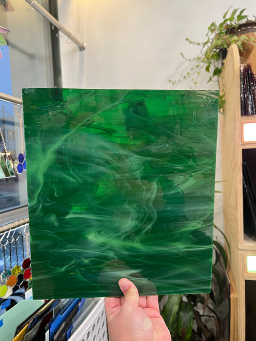 Spectrum Green Wispy Sheet Glass Colorado Glassworks