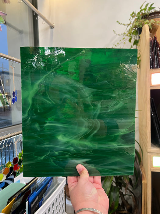 Spectrum Green Wispy Sheet Glass Colorado Glassworks