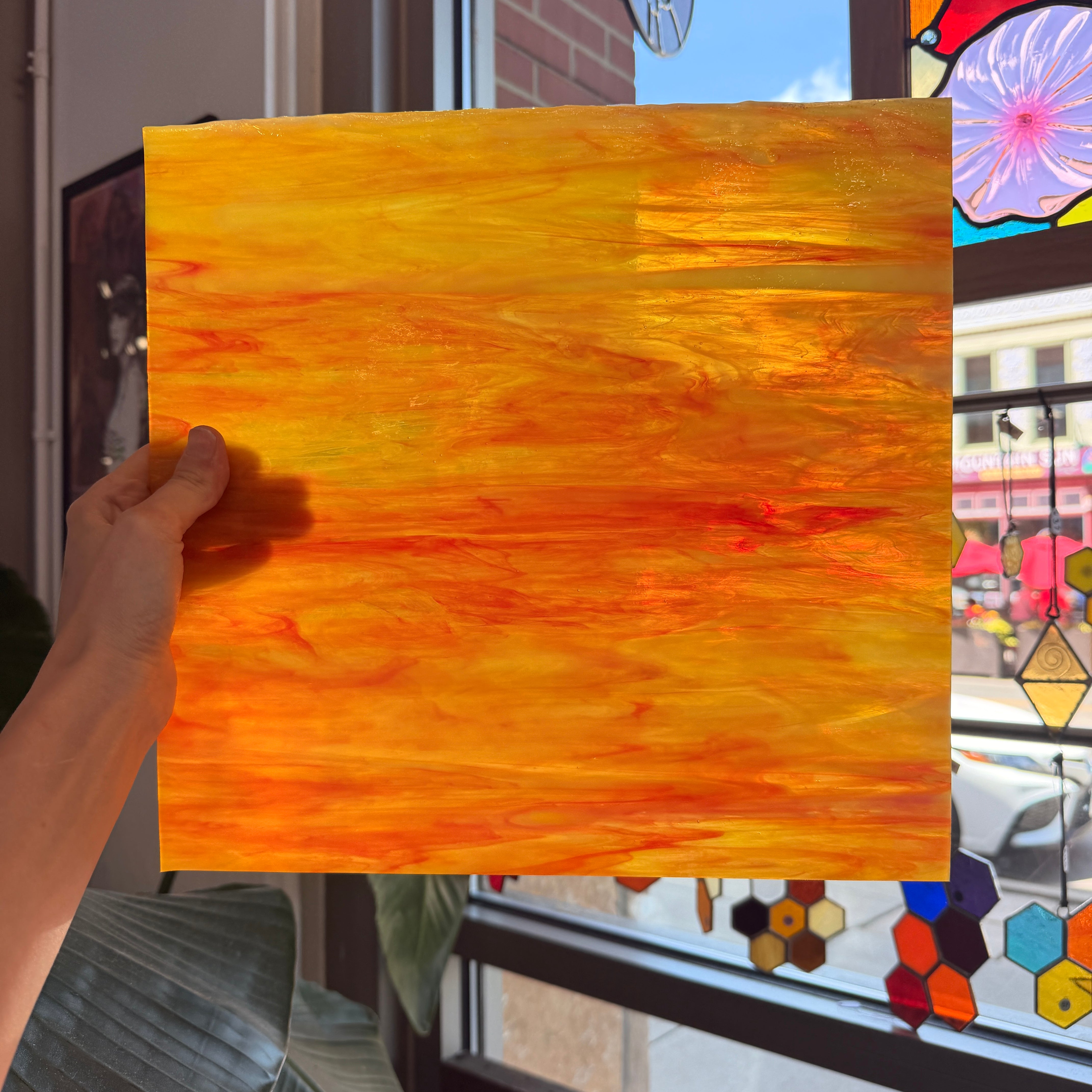 Orange Red Opal Streaky Sheet Glass