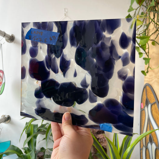 Violet Blue White Frit on Clear Lamberts Mouthblown Glass Sheet Glass Colorado Glassworks LA848 (8.5x7.5in)