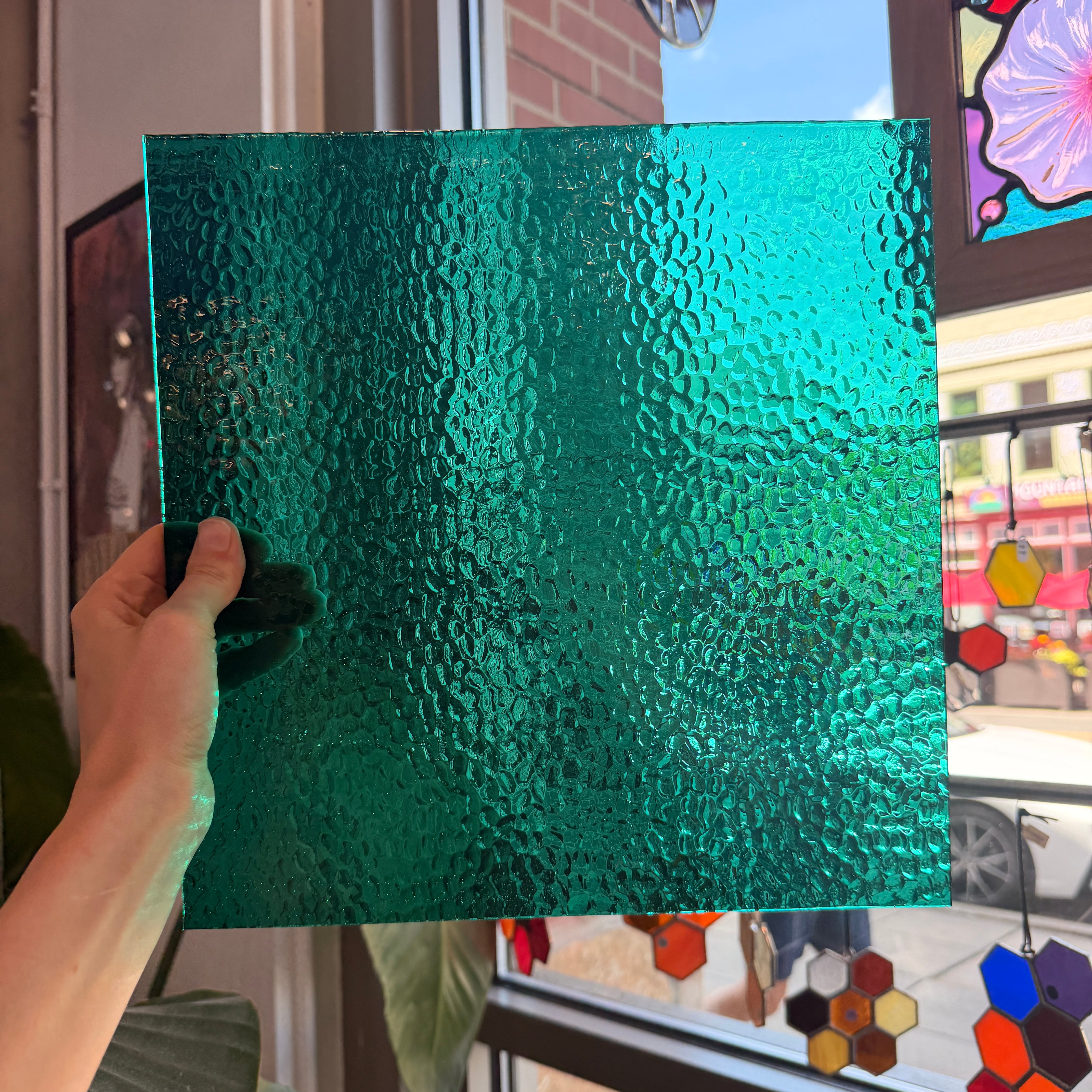 Pine Green Emerald Hammered Sheet Glass