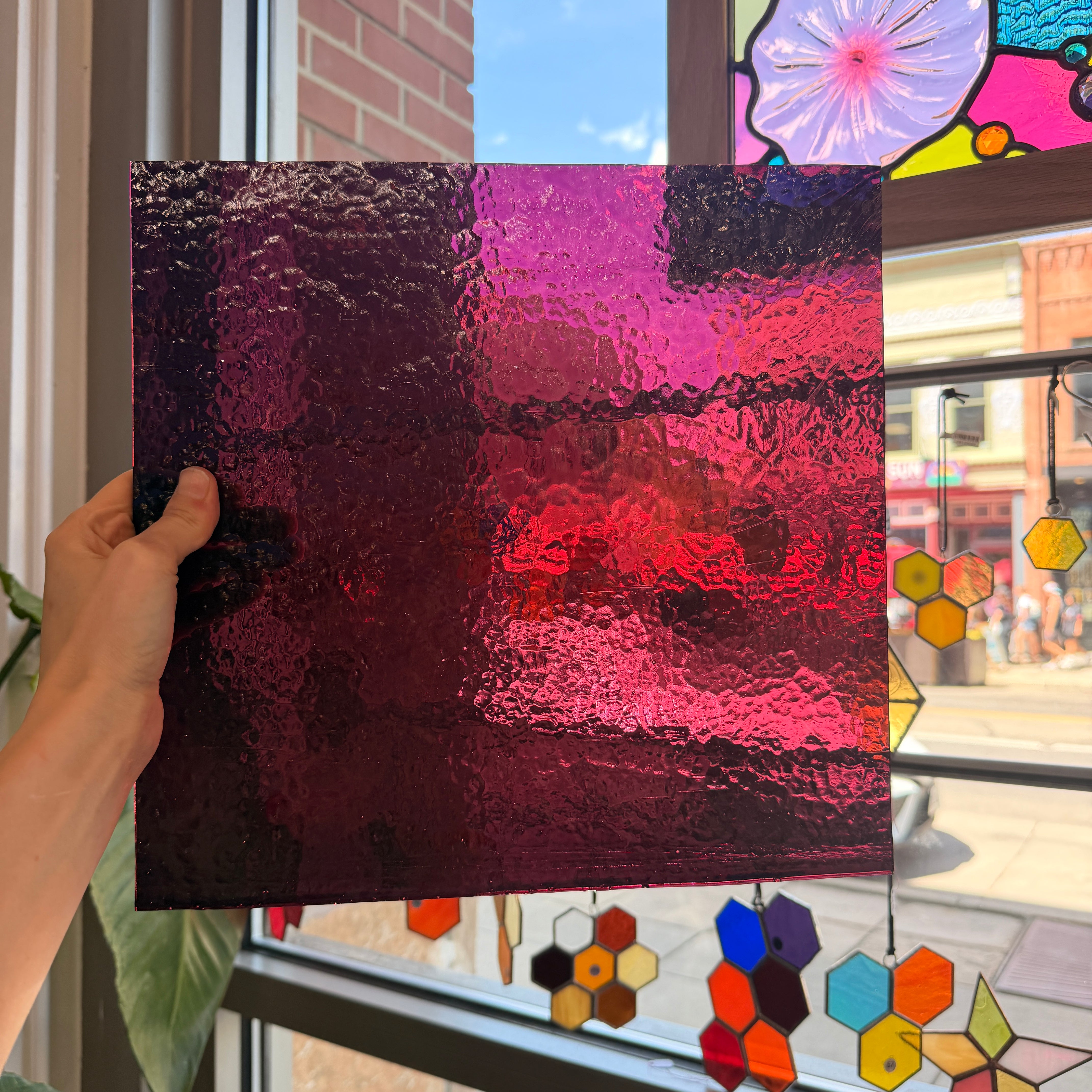 Merlot Pink Red Transparent Textured Sheet Glass (CHG 9012VR)