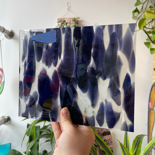 Violet Blue White Frit on Clear Lamberts Mouthblown Glass Sheet Glass Colorado Glassworks LA845 (9.5x6.5in)