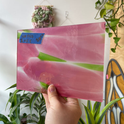Large Pink Green White Mouth Blown Lamberts Sheet Glass Colorado Glass Works LA853 (8x5.5in)