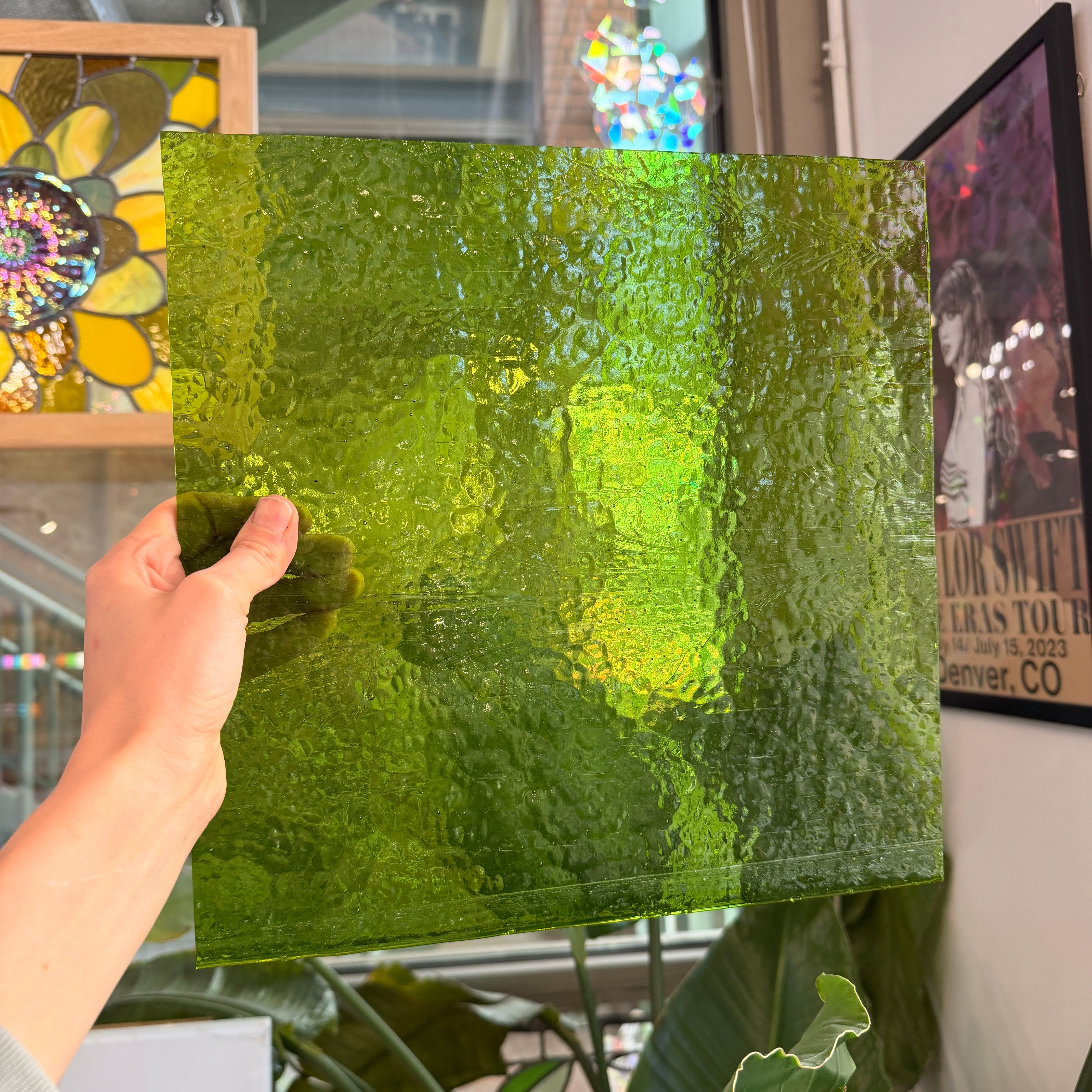 Lime Green Transparent Hammered Textured Sheet Glass