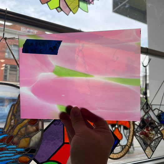 Large Pink Green White Mouth Blown Lamberts Sheet Glass Colorado Glass Works