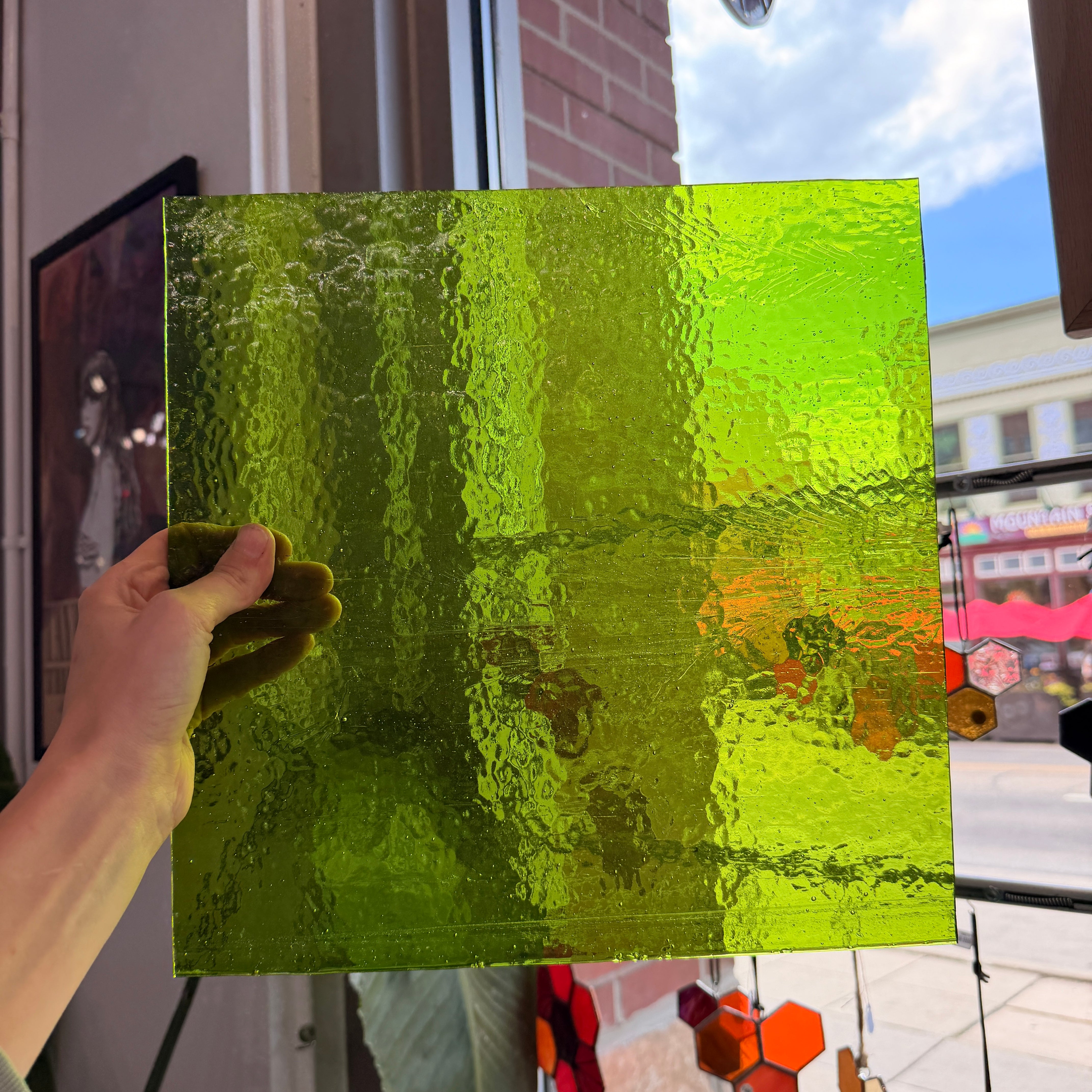 Lime Green Transparent Hammered Textured Sheet Glass