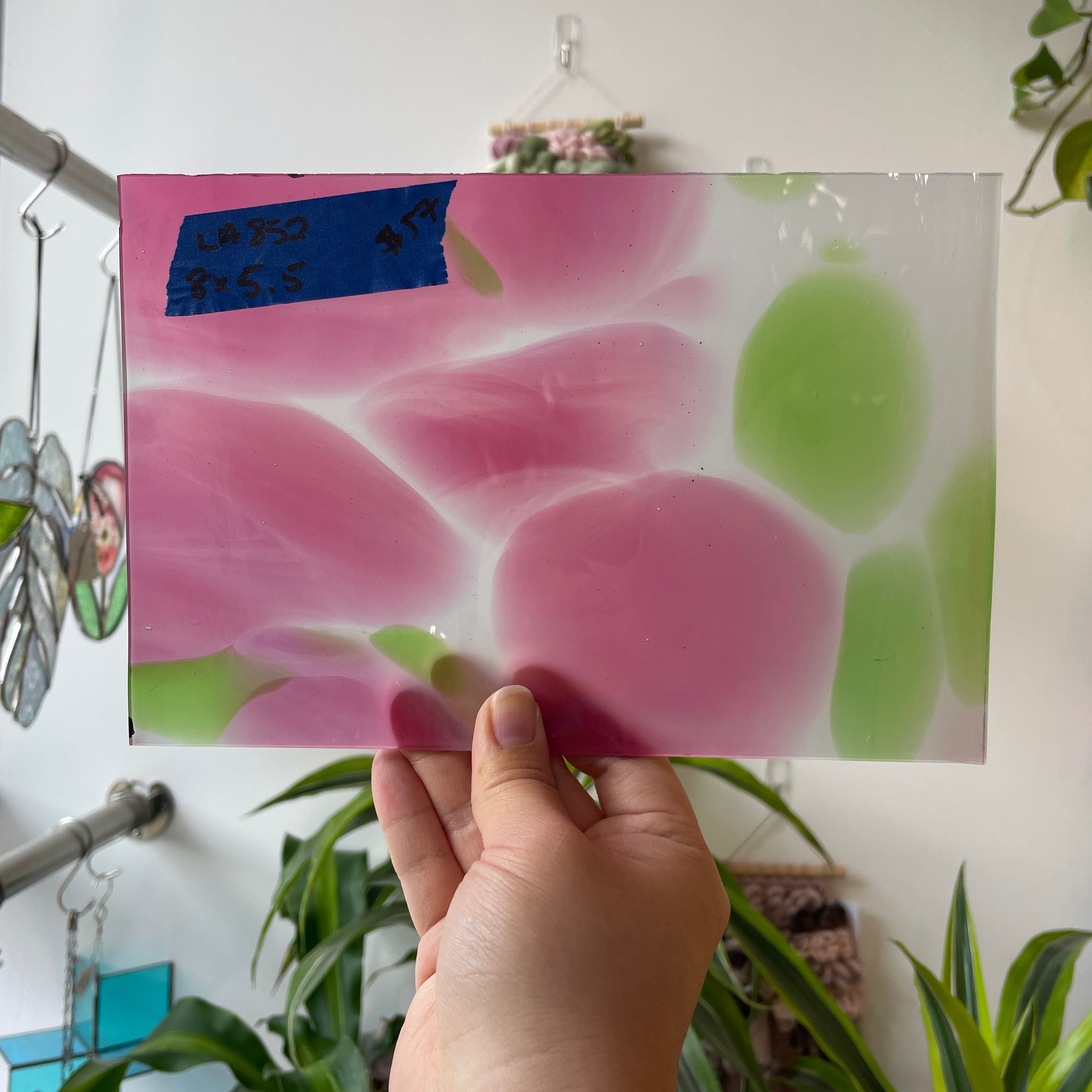 Large Pink Green White Mouth Blown Lamberts Sheet Glass Colorado Glass Works LA852 (8x5.5in)