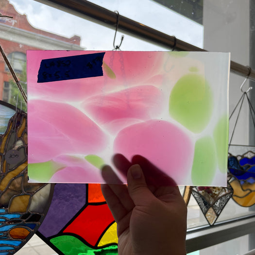Large Pink Green White Mouth Blown Lamberts Sheet Glass Colorado Glass Works