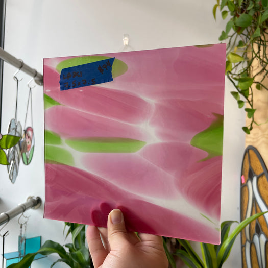 Large Pink Green White Mouth Blown Lamberts Sheet Glass Colorado Glass Works LA851 (7.5x7.5in)