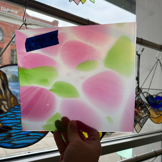Large Pink Green White Mouth Blown Lamberts Sheet Glass Colorado Glass Works