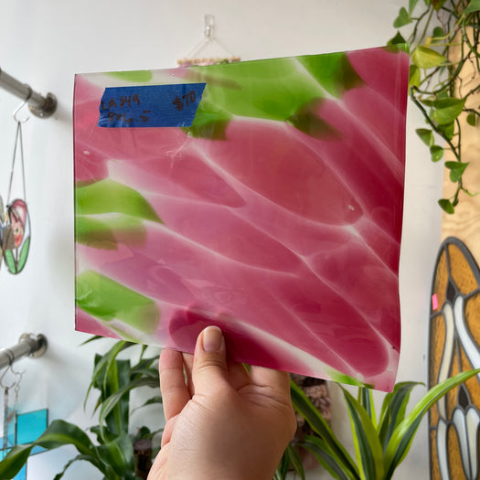 Large Pink Green White Mouth Blown Lamberts Sheet Glass Colorado Glass Works LA849 (8x6.5in)
