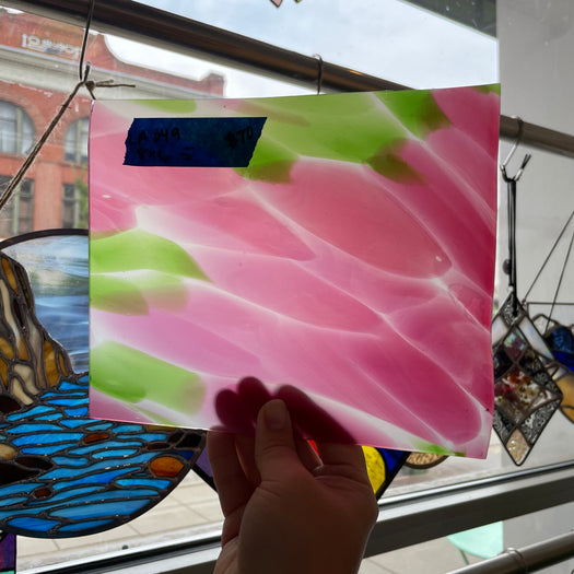 Large Pink Green White Mouth Blown Lamberts Sheet Glass Colorado Glass Works