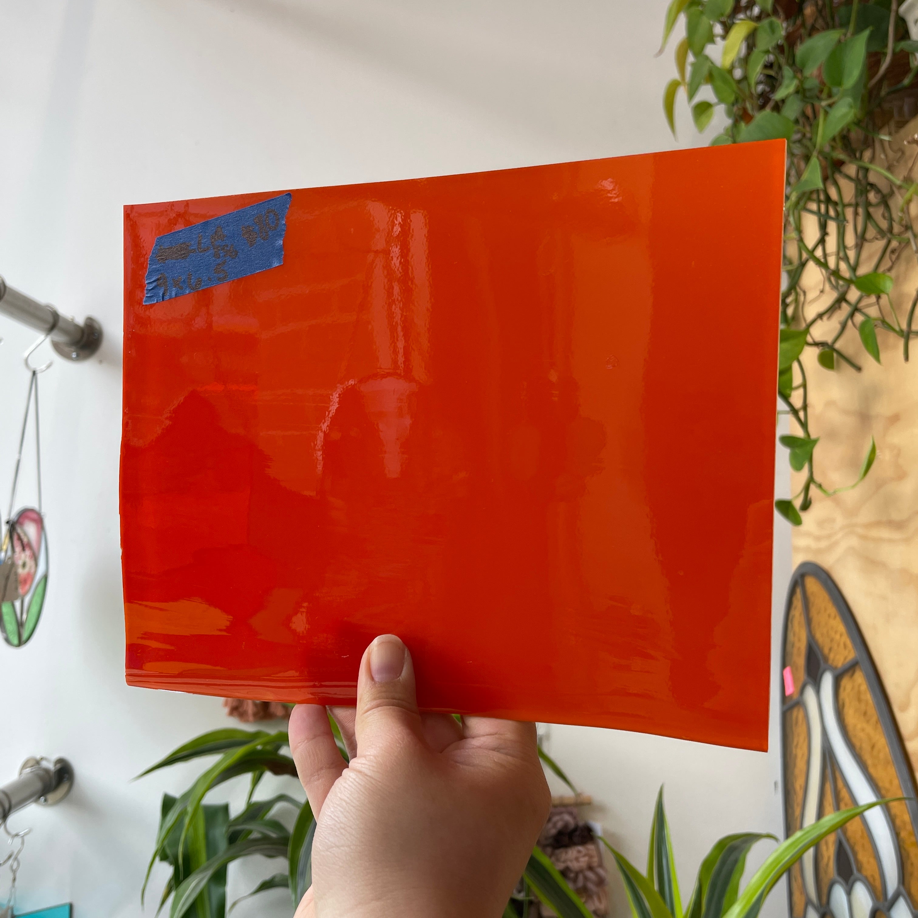 Fire Orange Flash Glass Mouth Blown Lamberts Sheet Glass Colorado Glassworks LA856 (9x6.5in)