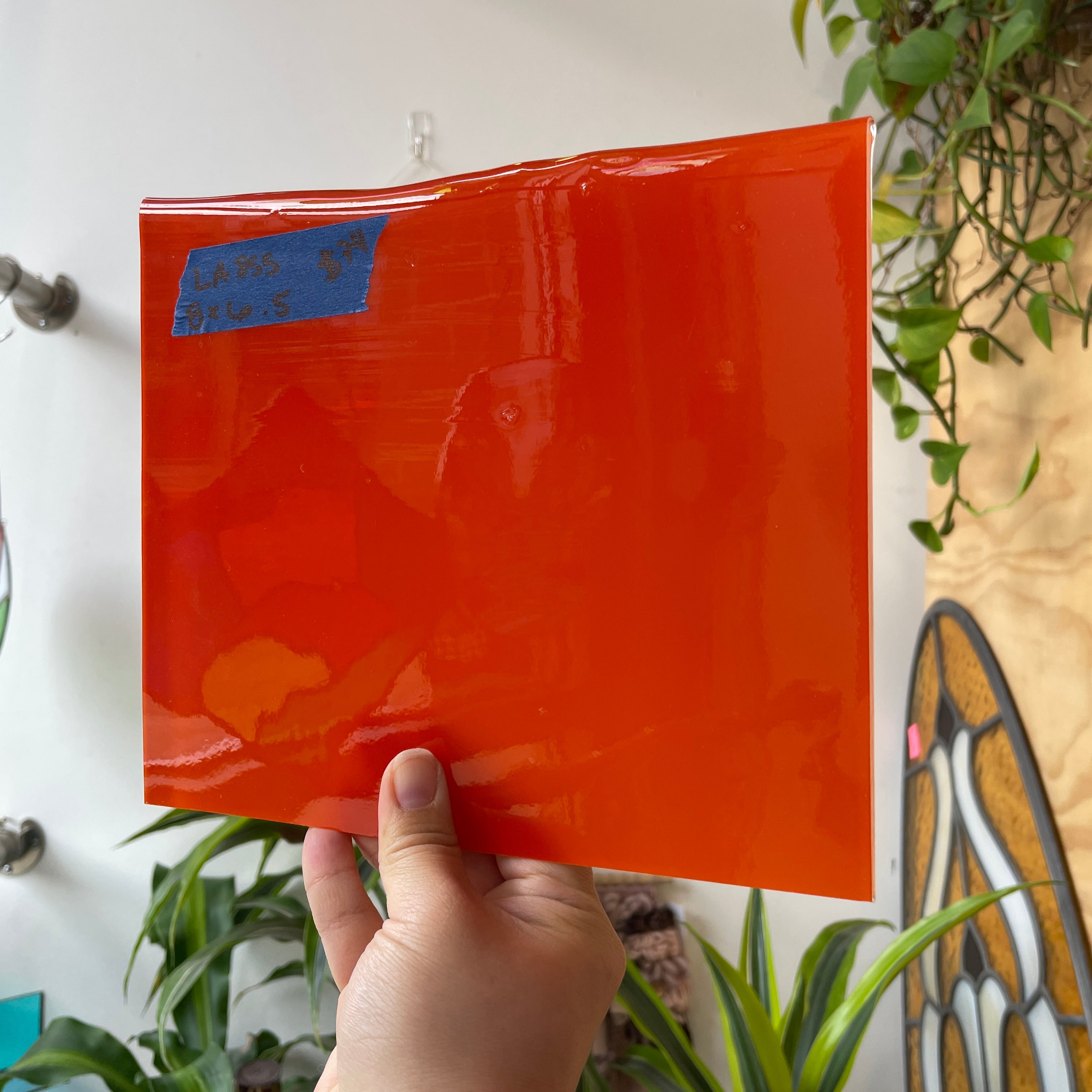 Fire Orange Flash Glass Mouth Blown Lamberts Sheet Glass Colorado Glassworks LA855 (8x6.5in)