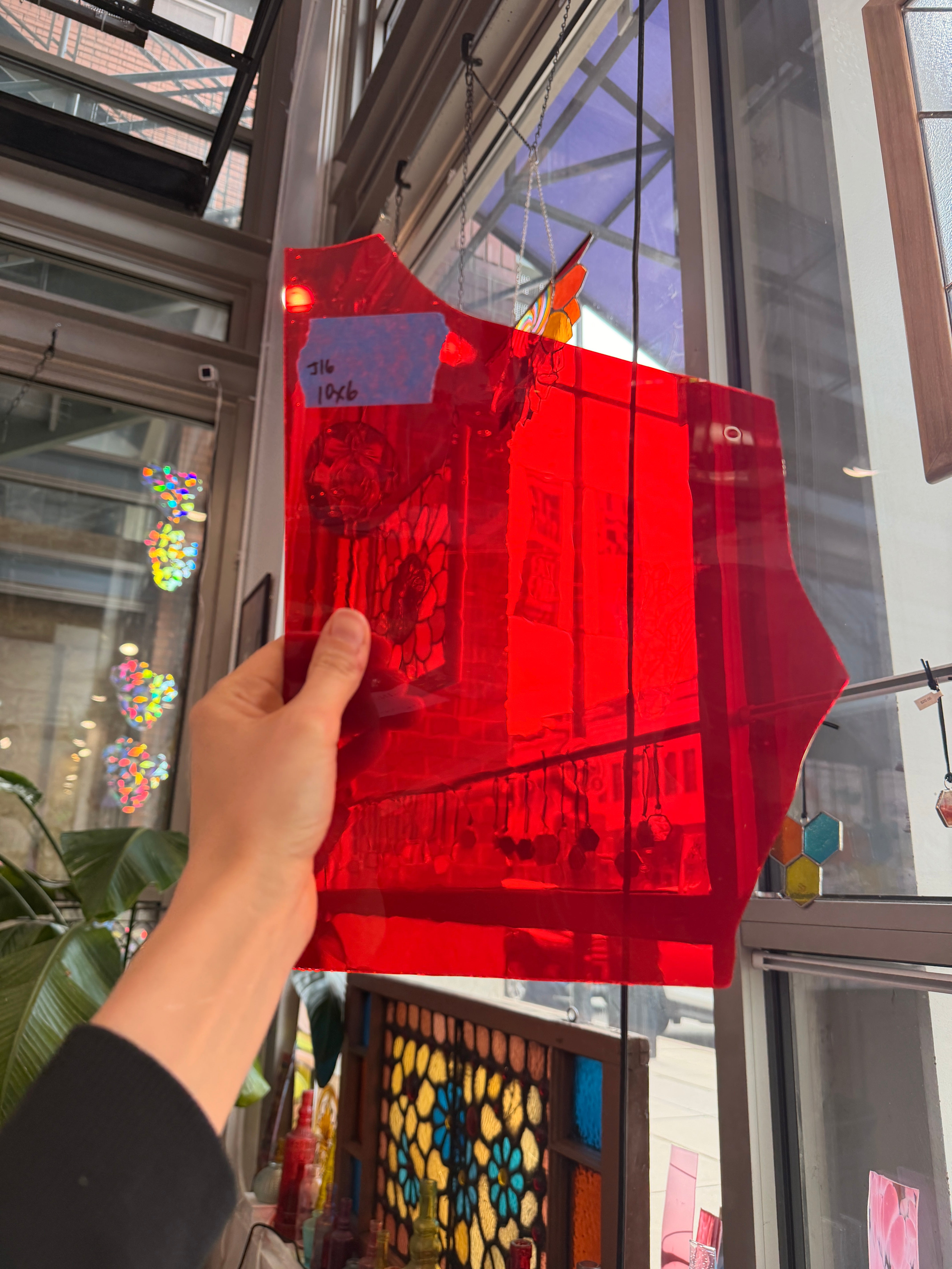 Cherry Red Vintage Mouthblown Desag Sheet Glass Colorado Glassworks 10x6in (DS-57820205)