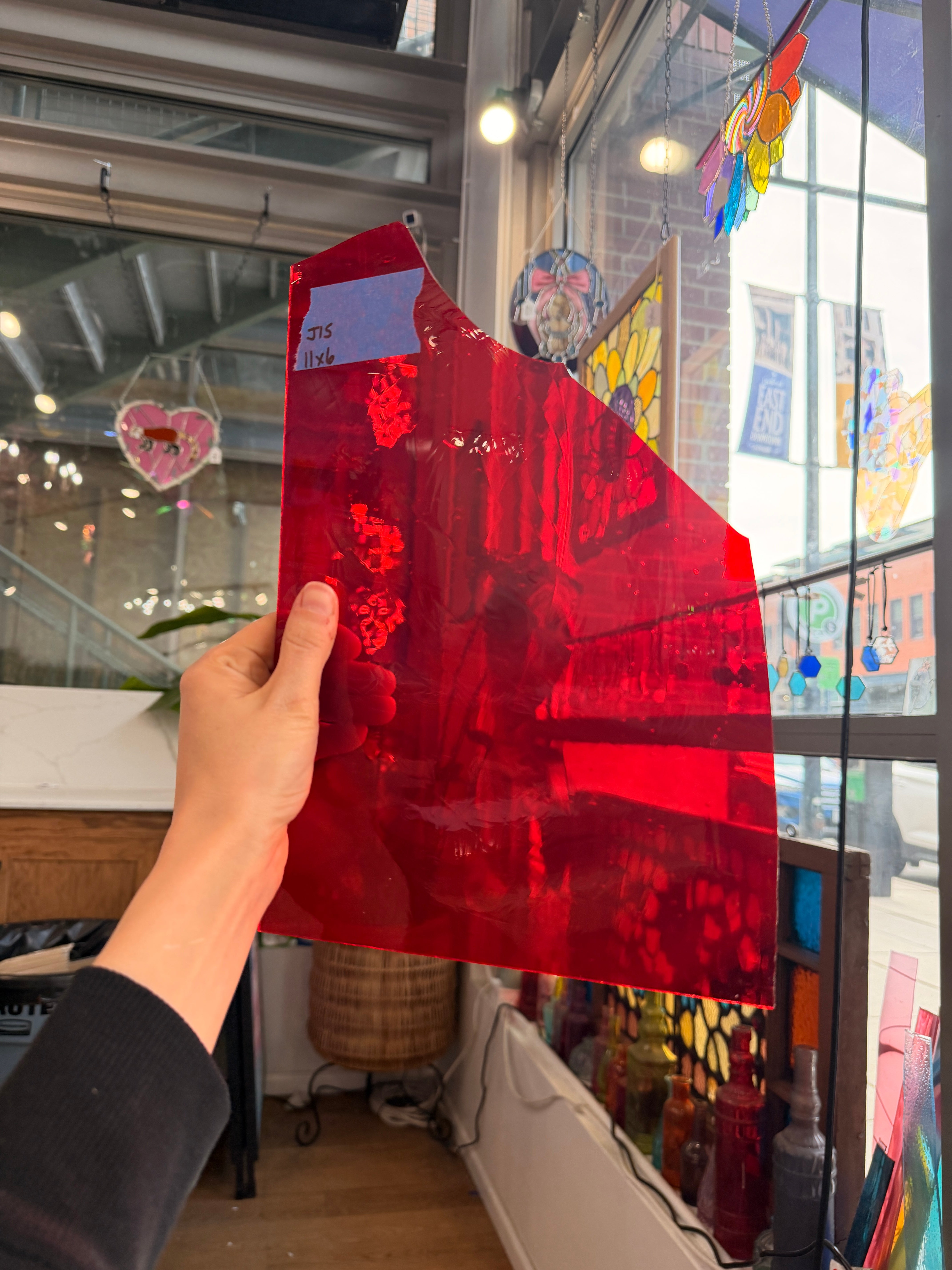 Cherry Red Vintage Mouthblown Desag Sheet Glass Colorado Glassworks 11x6in (DS-57787437)