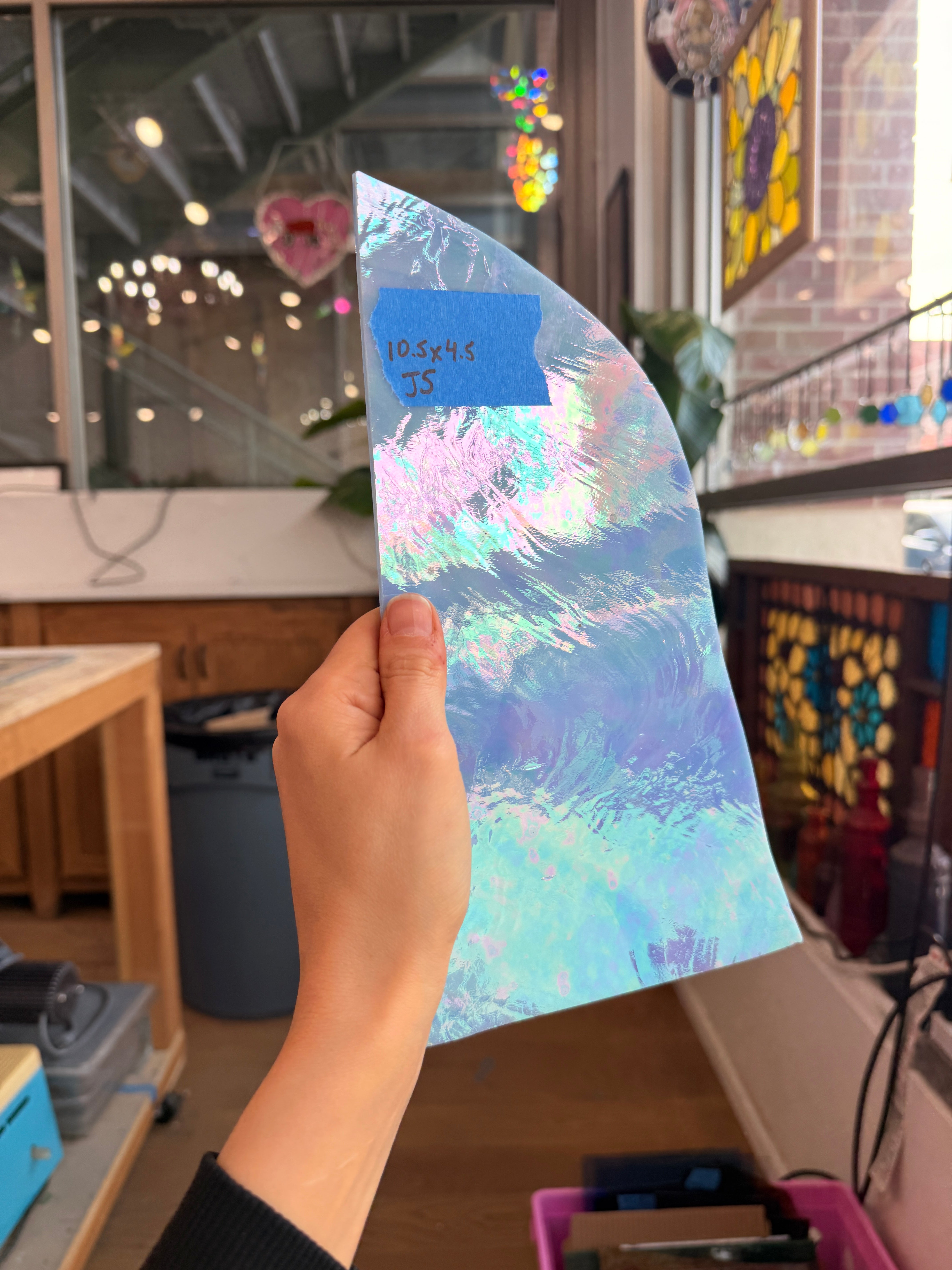 Rare Periwinkle Blue Wispy Iridescent Vintage Spectrum Sheet Glass Colorado Glass Works 10.5x4.5in (SP-42754861)