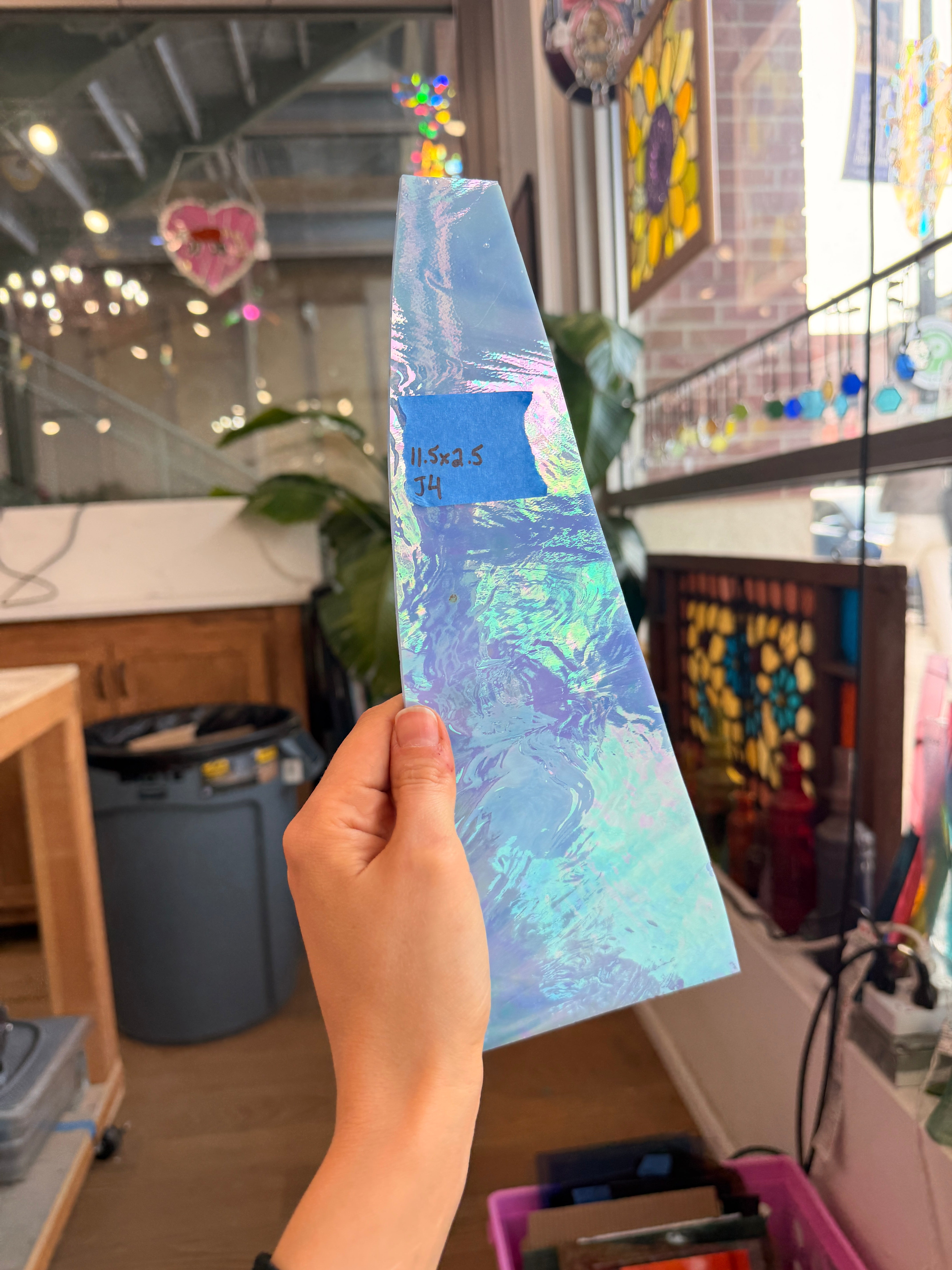 Rare Periwinkle Blue Wispy Iridescent Vintage Spectrum Sheet Glass Colorado Glass Works 11.5x2.5in (SP-42787629)