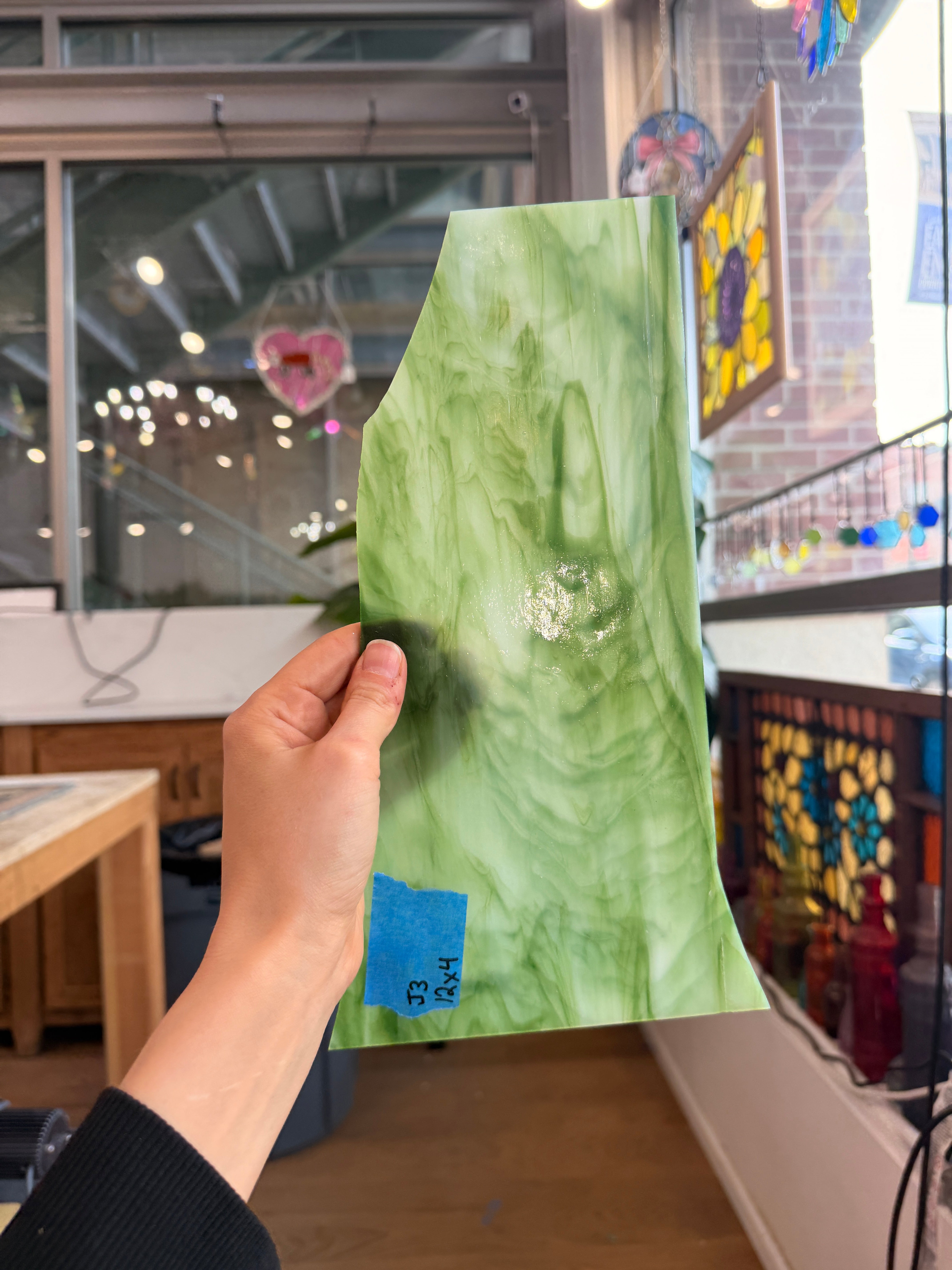 Green White Wispy Kokomo Sheet Glass Colorado Glassworks