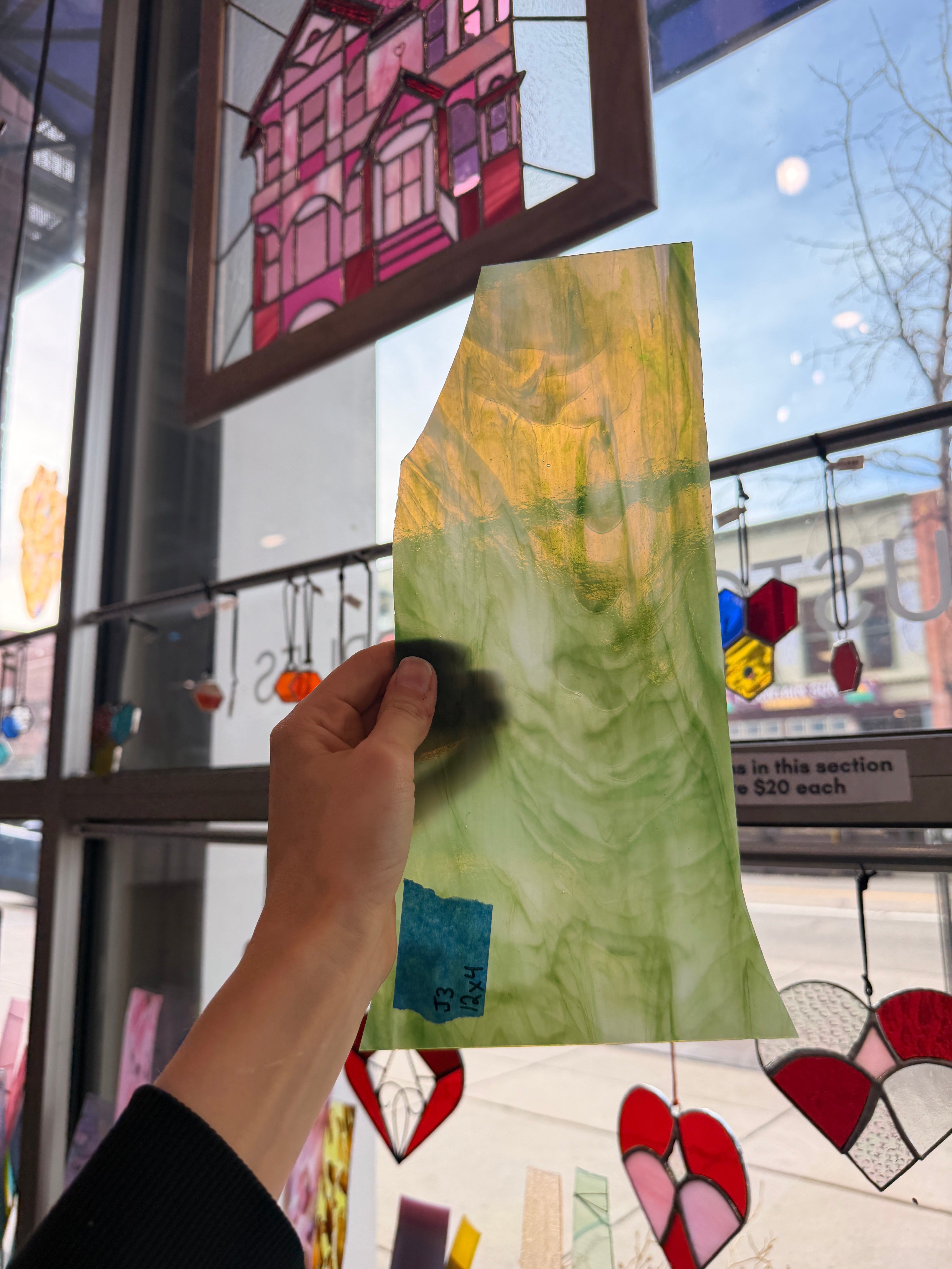 Green White Wispy Kokomo Sheet Glass Colorado Glassworks