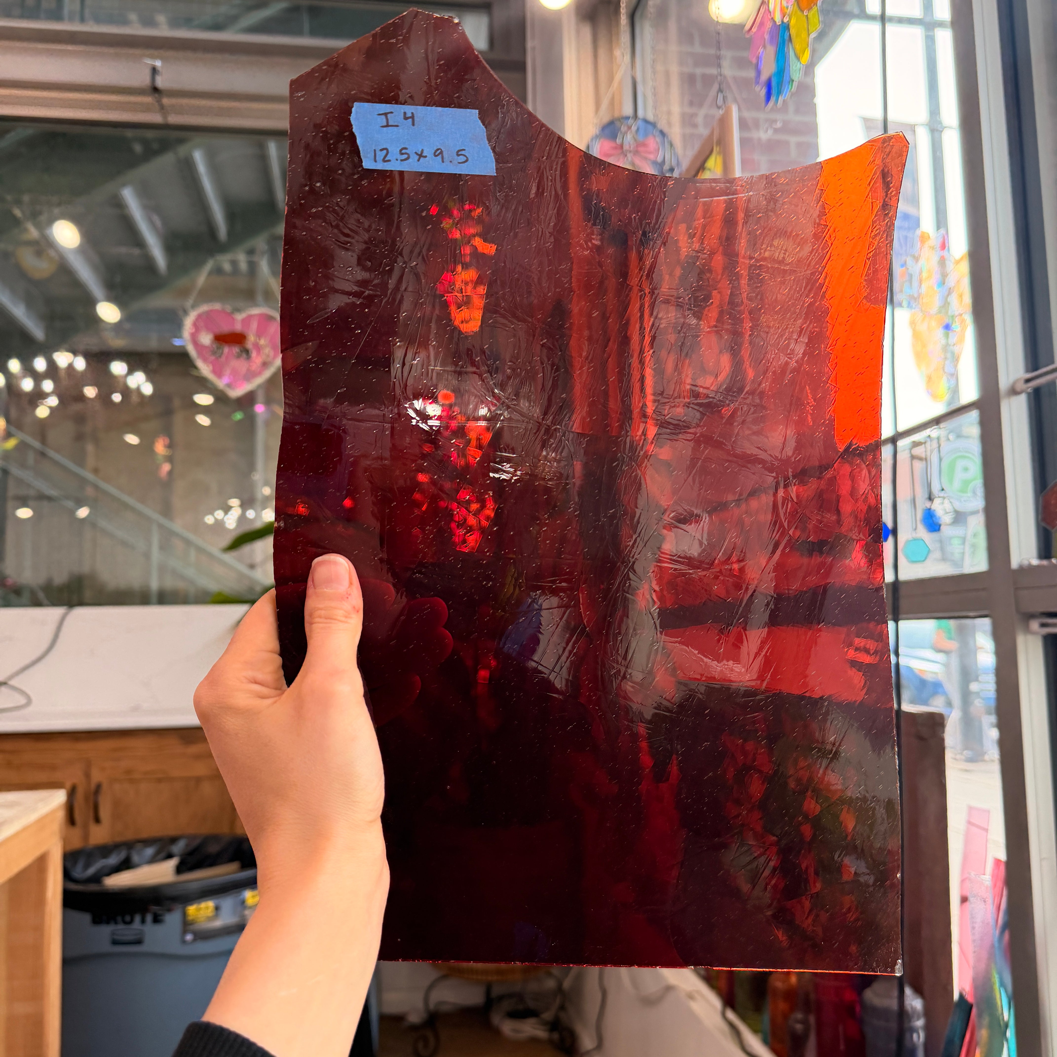 Red Orange on Clear Mouth Blown Flash Glass Sheet Glass Colorado Glassworks