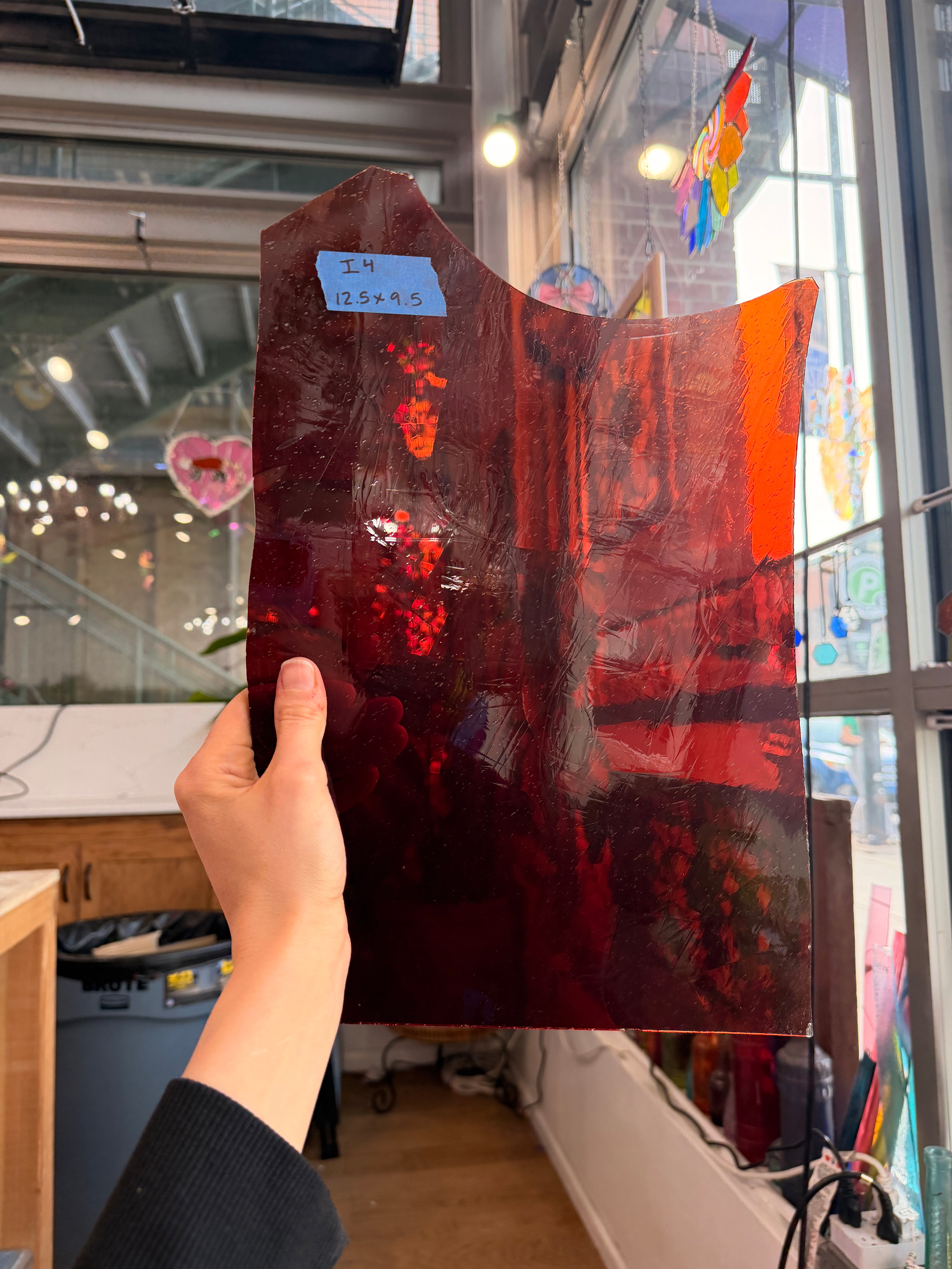 Red Orange on Clear Mouth Blown Flash Glass Sheet Glass Colorado Glassworks