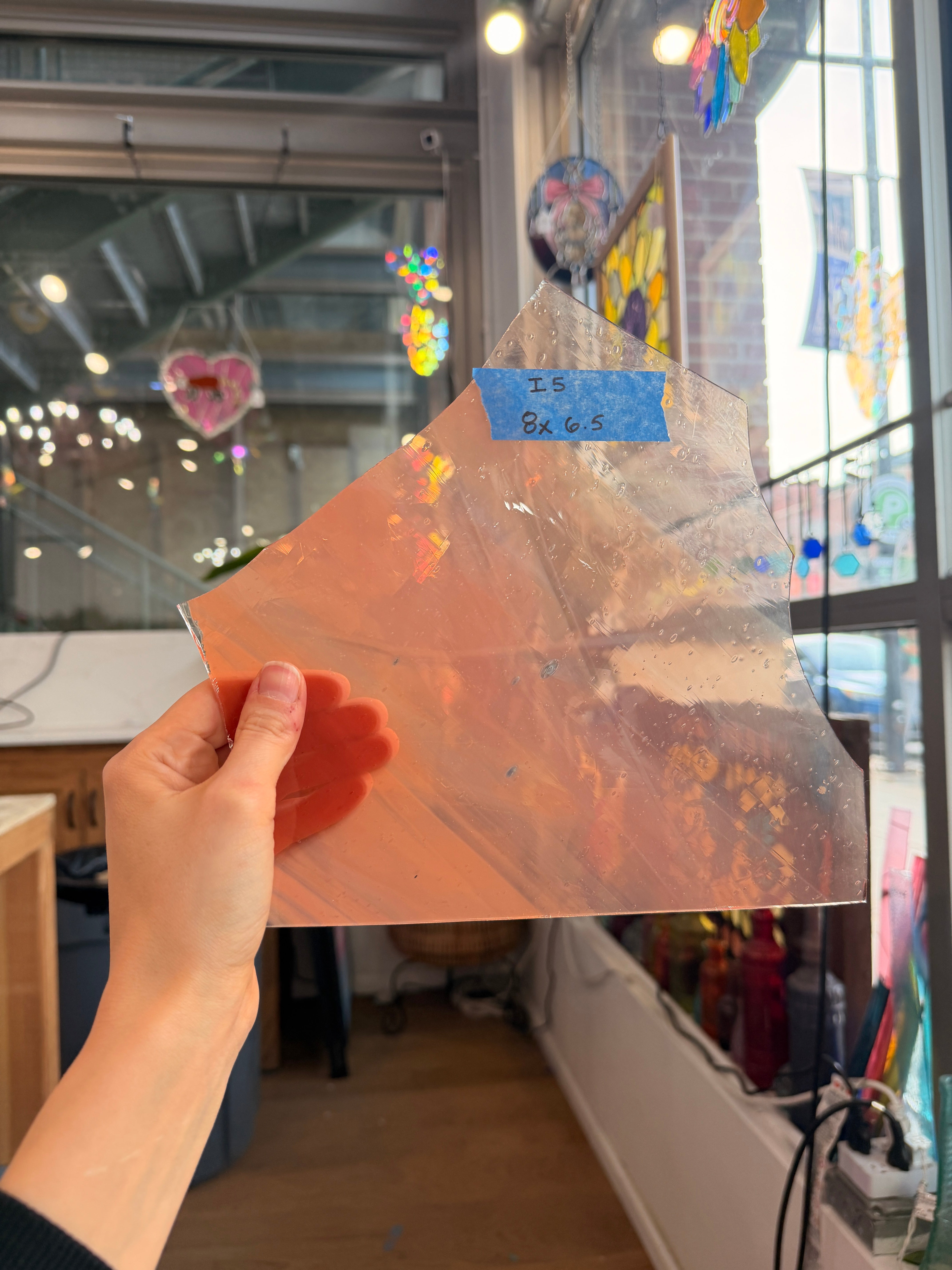 Salmon Vintage Mouth Blown AC Fischer Sheet Glass Colorado Glassworks I5 (8x6in)