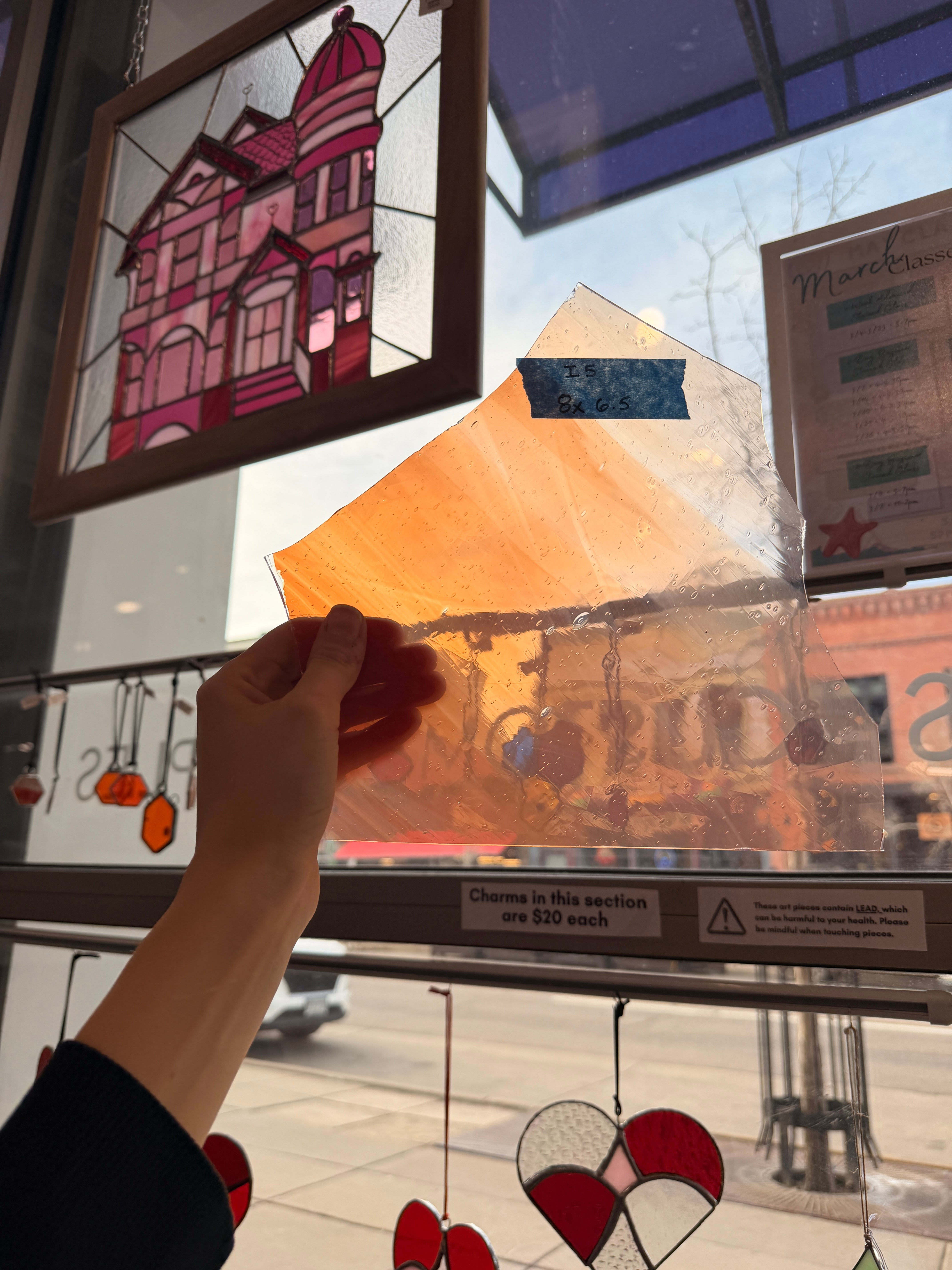 Salmon Vintage Mouth Blown AC Fischer Sheet Glass Colorado Glassworks