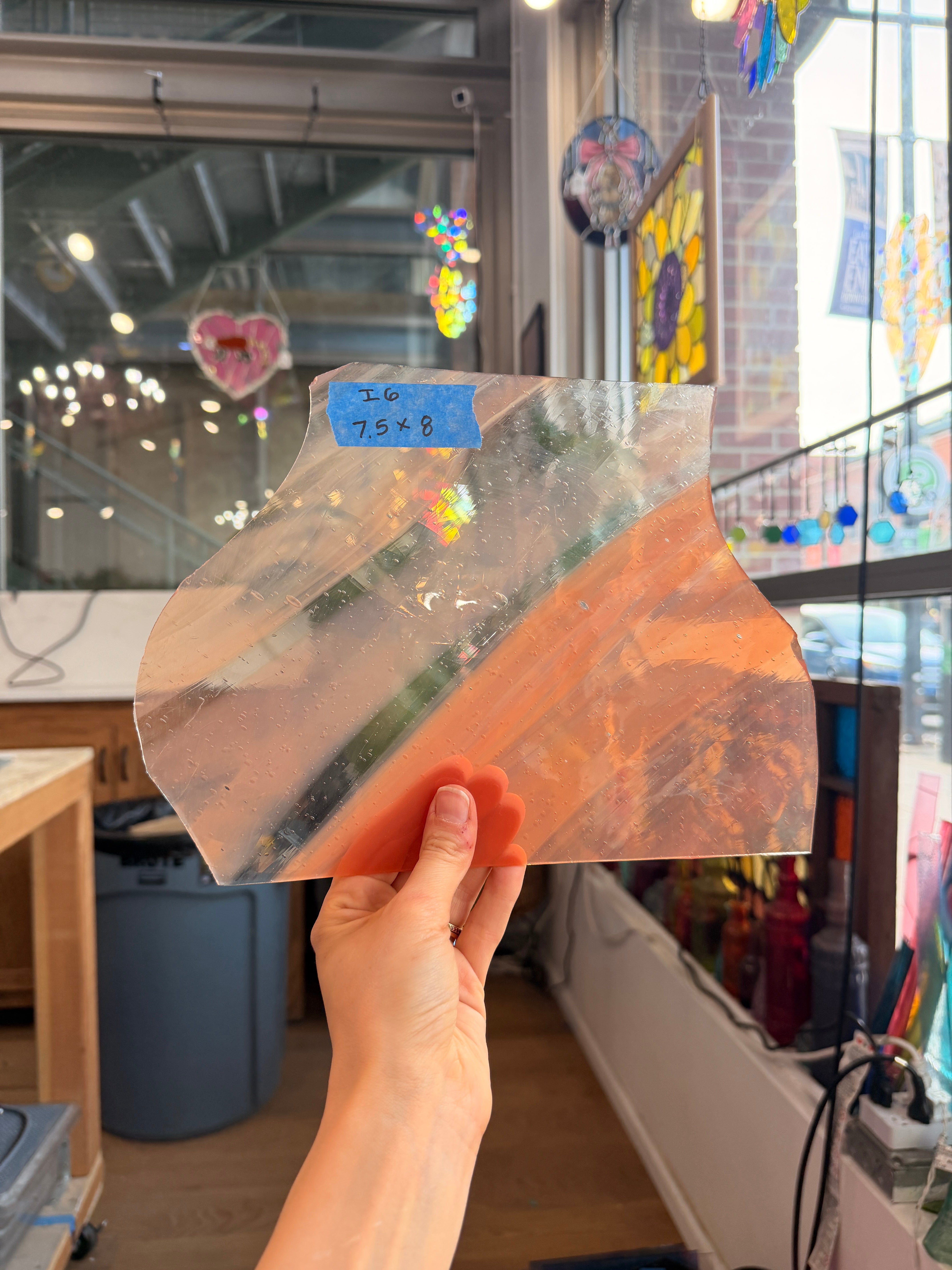 Salmon Vintage Mouth Blown AC Fischer Sheet Glass Colorado Glassworks I6 (8x7.5in)