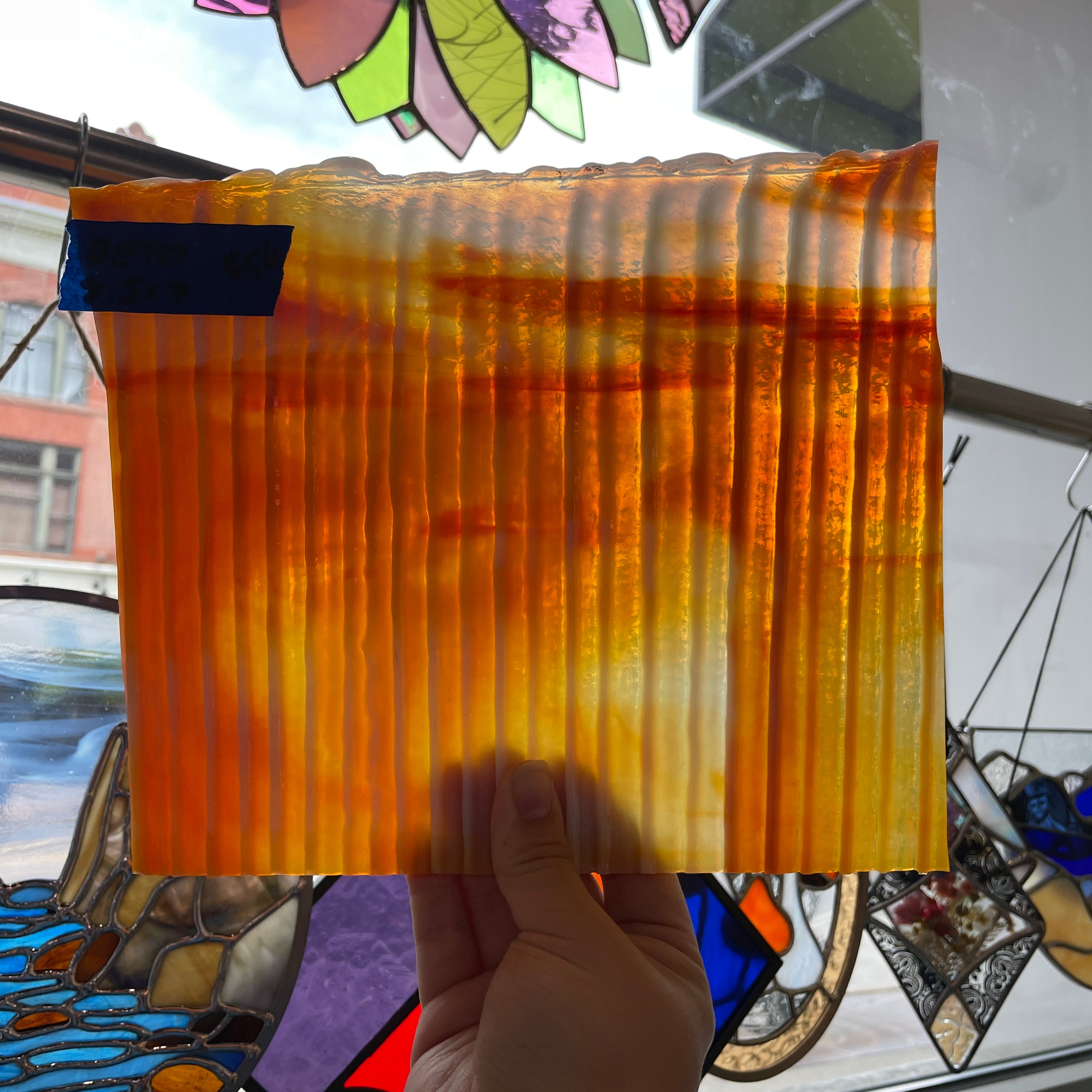 Vintage Orange White Wispy Drapery Bullseye Sheet Glass Colorado Glassworks