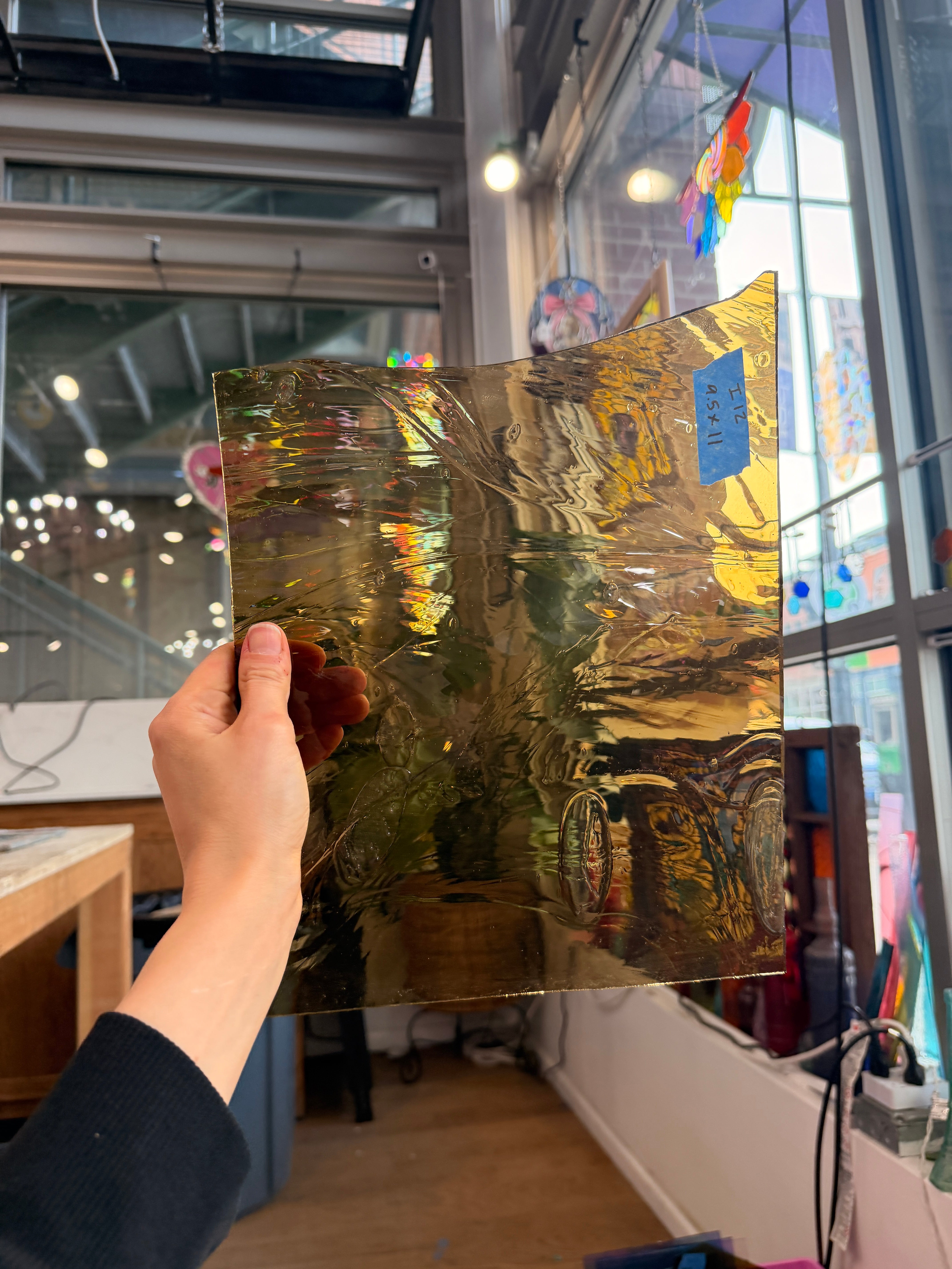 Light Amber Bronze Reamy Mouth Blown Sheet Glass Colorado Glassworks