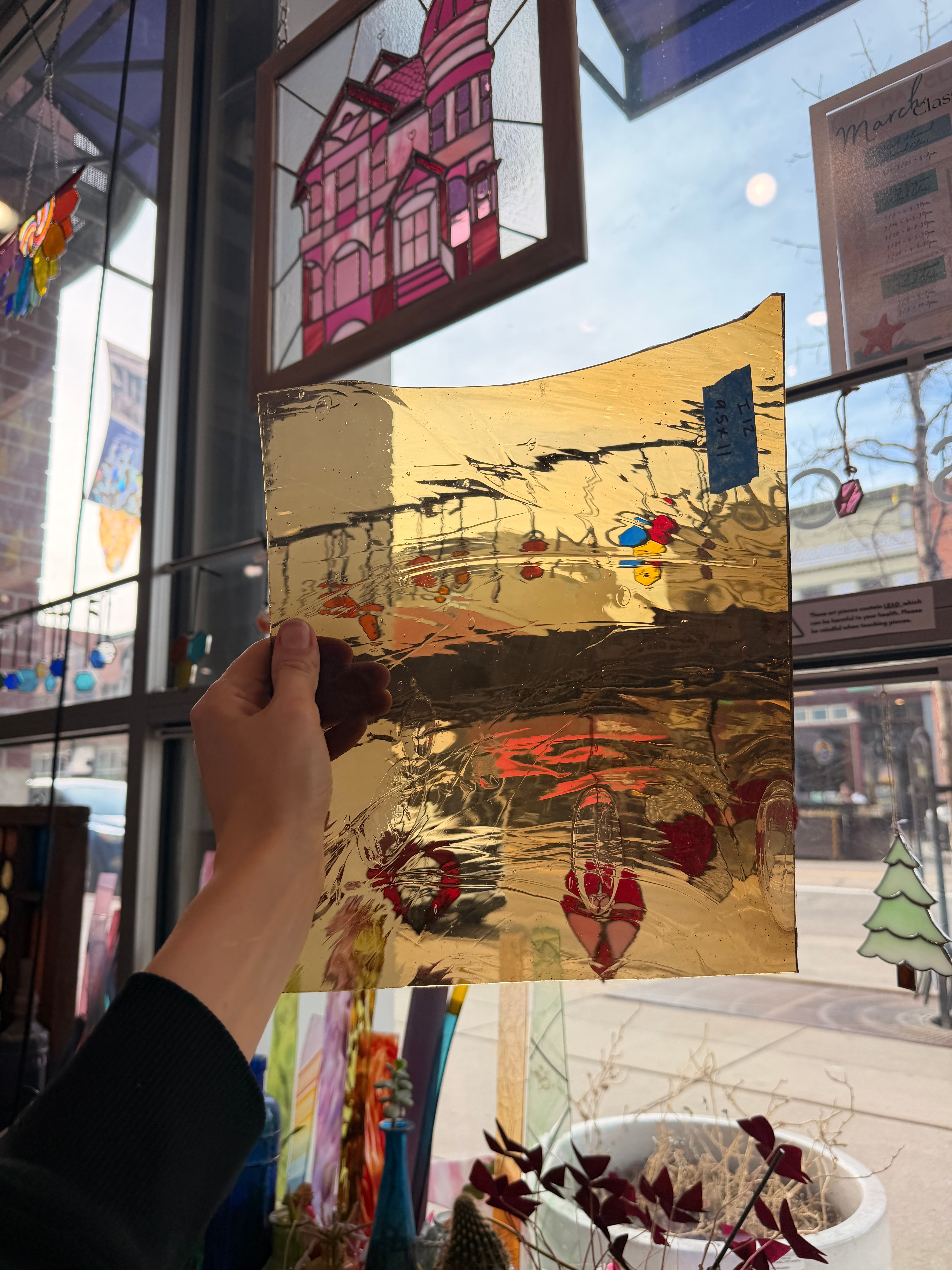 Light Amber Bronze Reamy Mouth Blown Sheet Glass Colorado Glassworks