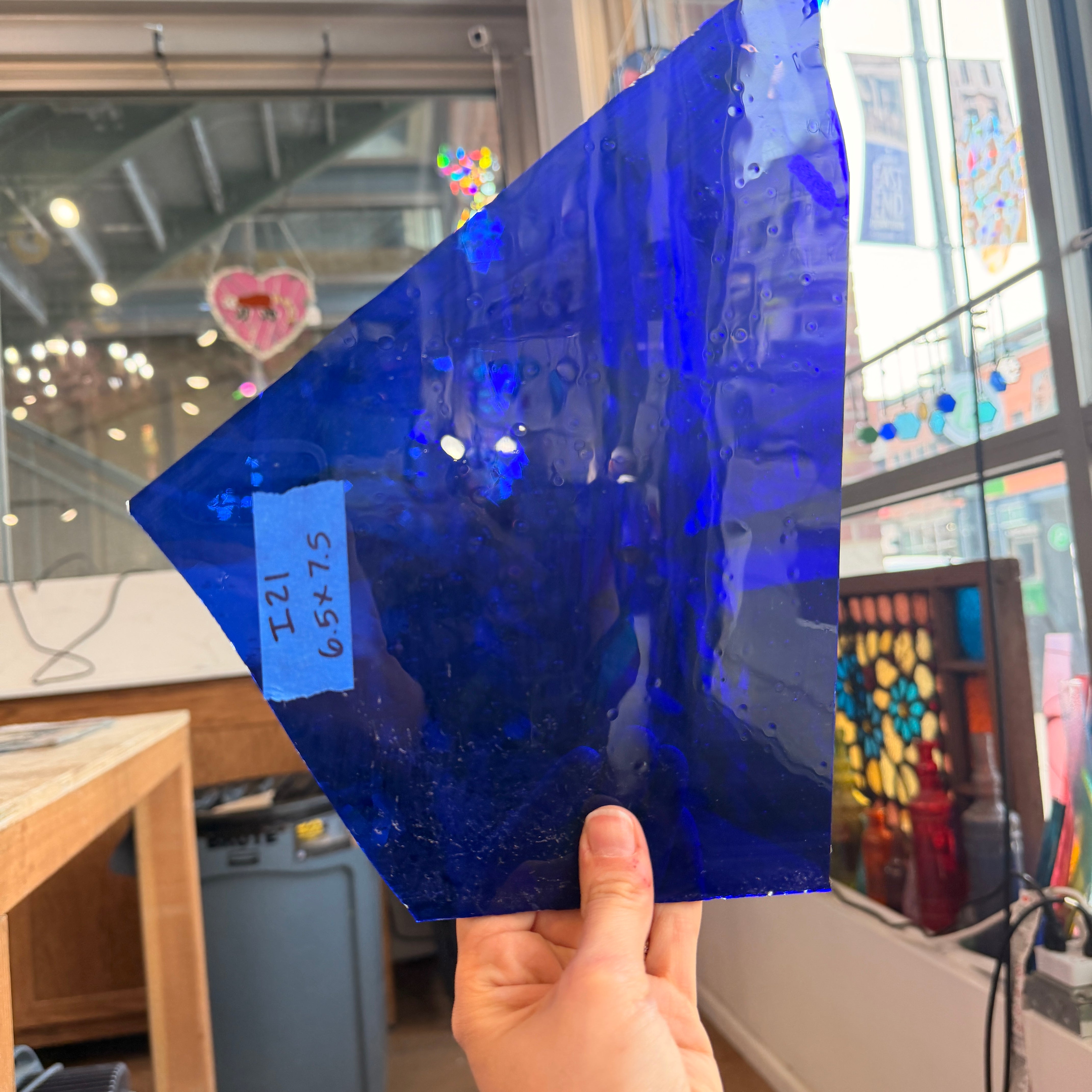 Dark Blue on Clear Flashed Transparent Mouth Blown Sheet Glass Colorado Glassworks