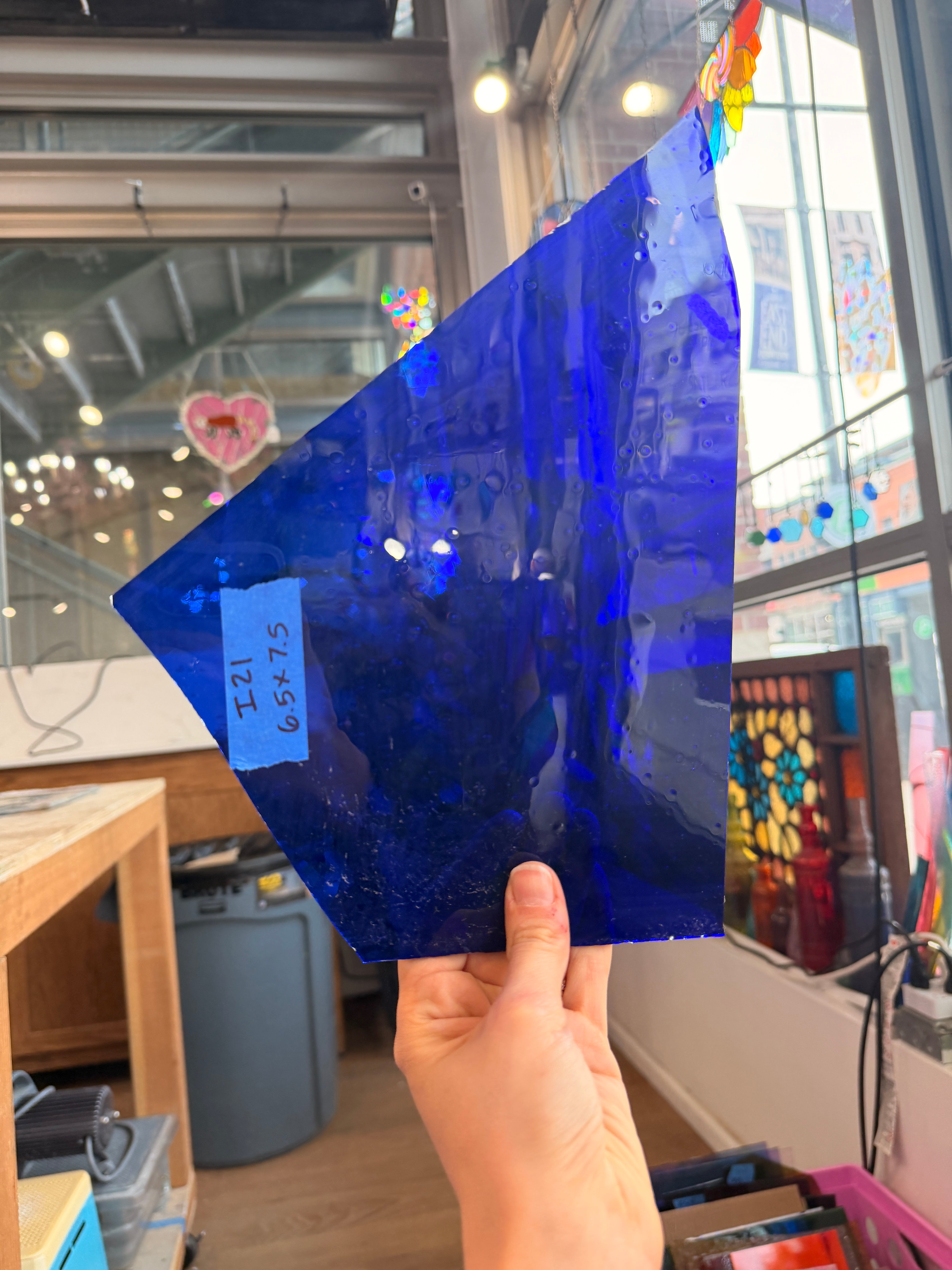 Dark Blue on Clear Flashed Transparent Mouth Blown Sheet Glass Colorado Glassworks