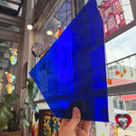 Dark Blue on Clear Flashed Transparent Mouth Blown Sheet Glass Colorado Glassworks