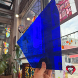 Dark Blue on Clear Flashed Transparent Mouth Blown Sheet Glass Colorado Glassworks