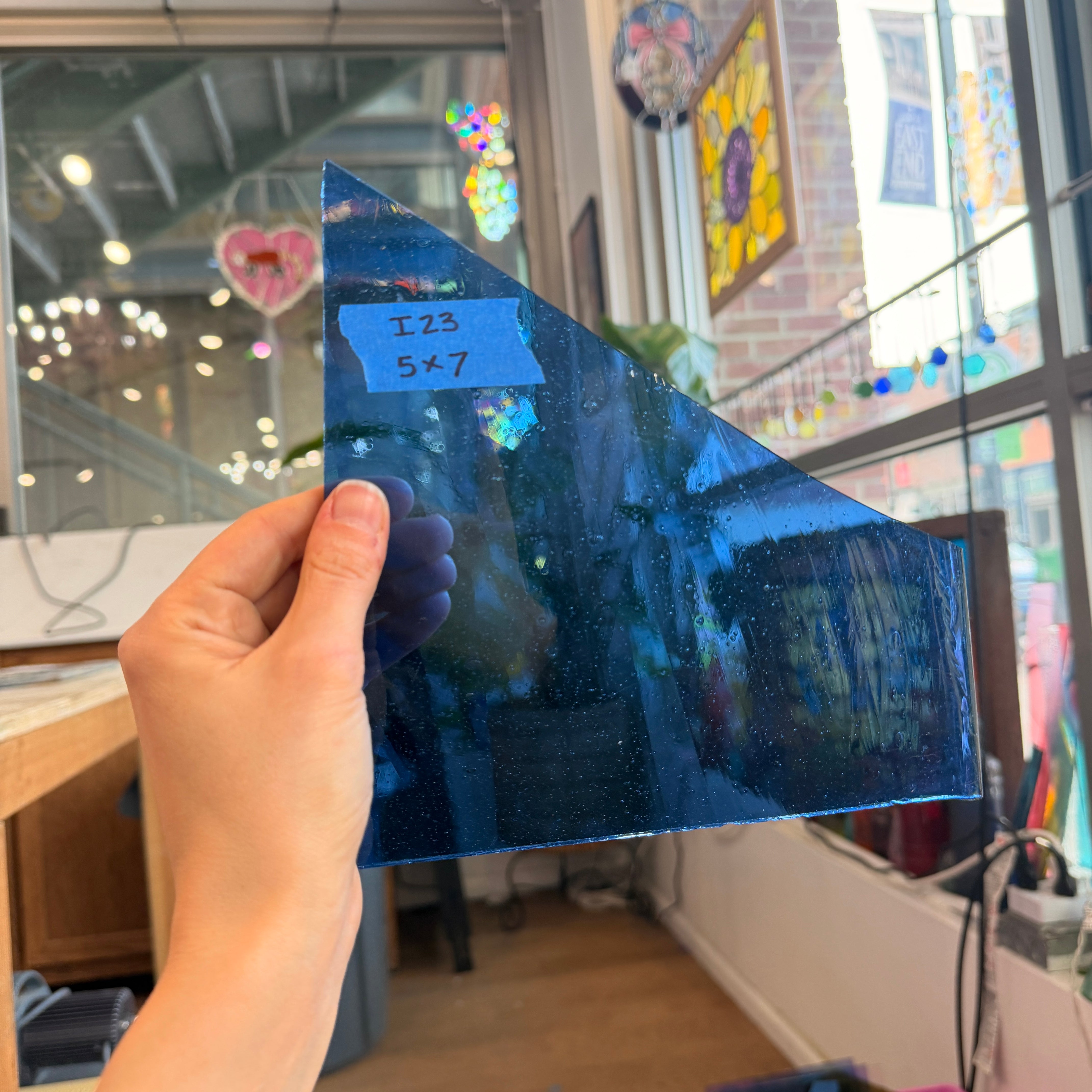 Transparent Blue Mouth Blown Lamberts Sheet Glass Colorado Glassworks