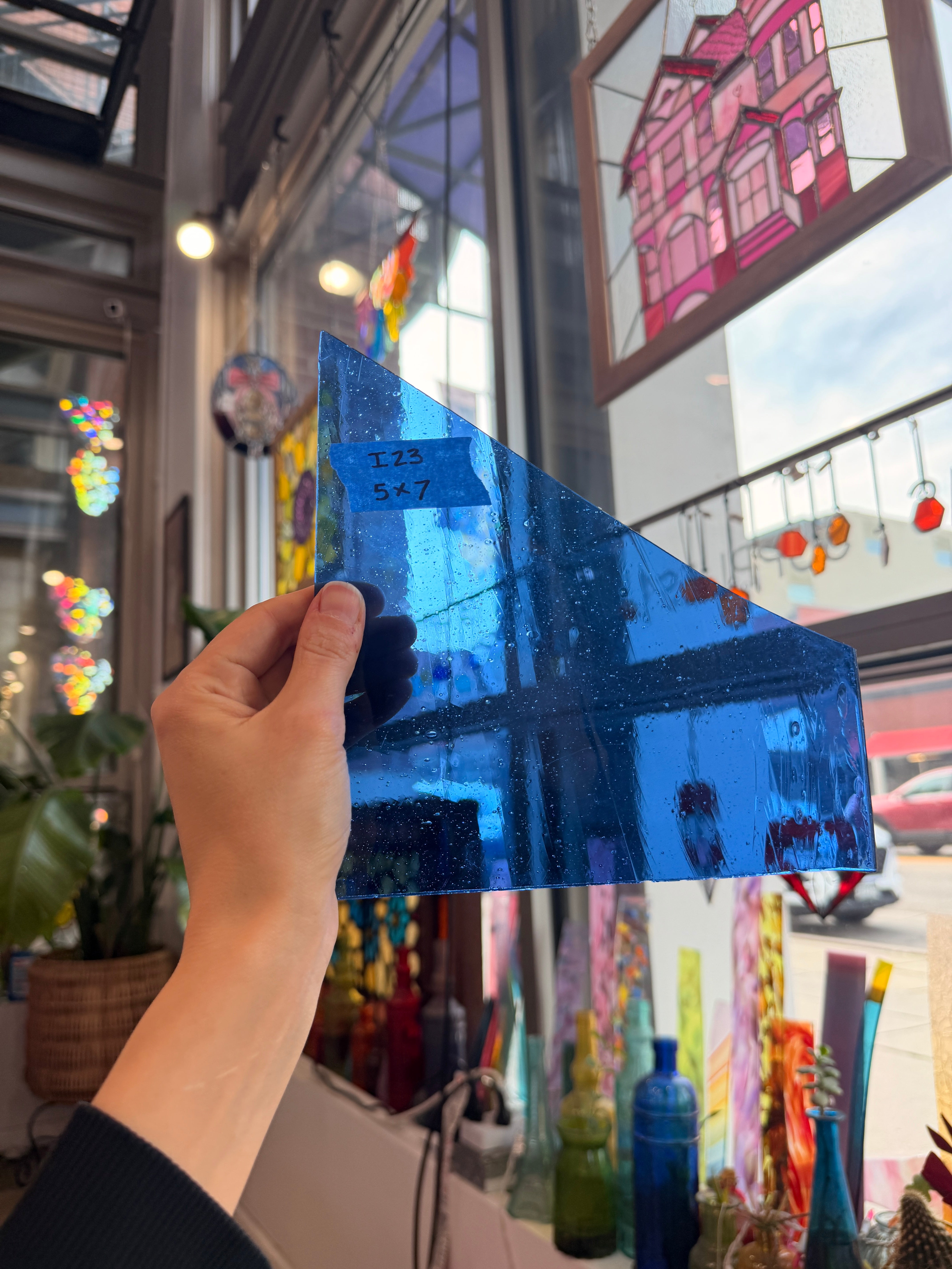 Transparent Blue Mouth Blown Lamberts Sheet Glass Colorado Glassworks