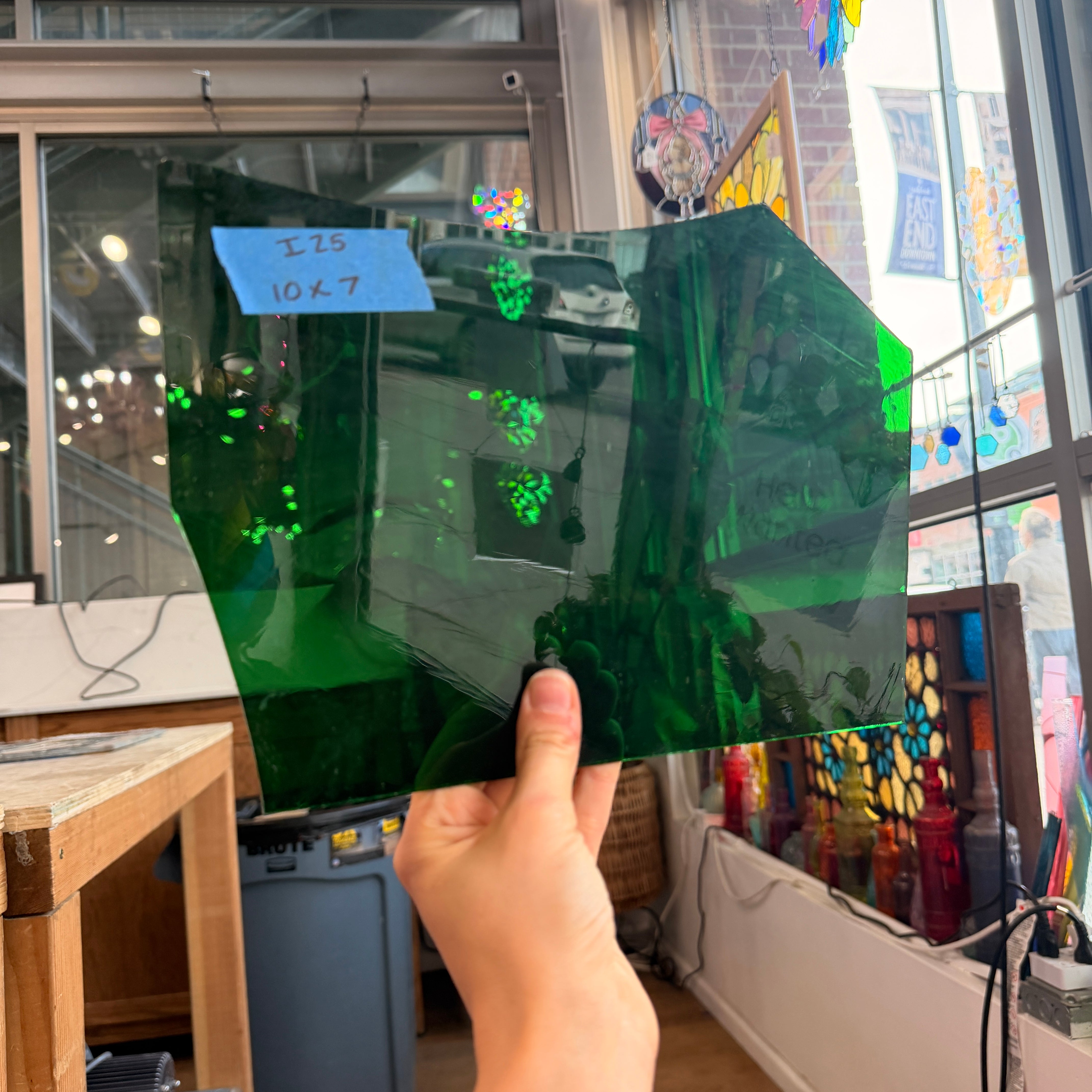 Dark Green on Clear Mouthblown Flash Glass Sheet Glass Colorado Glassworks