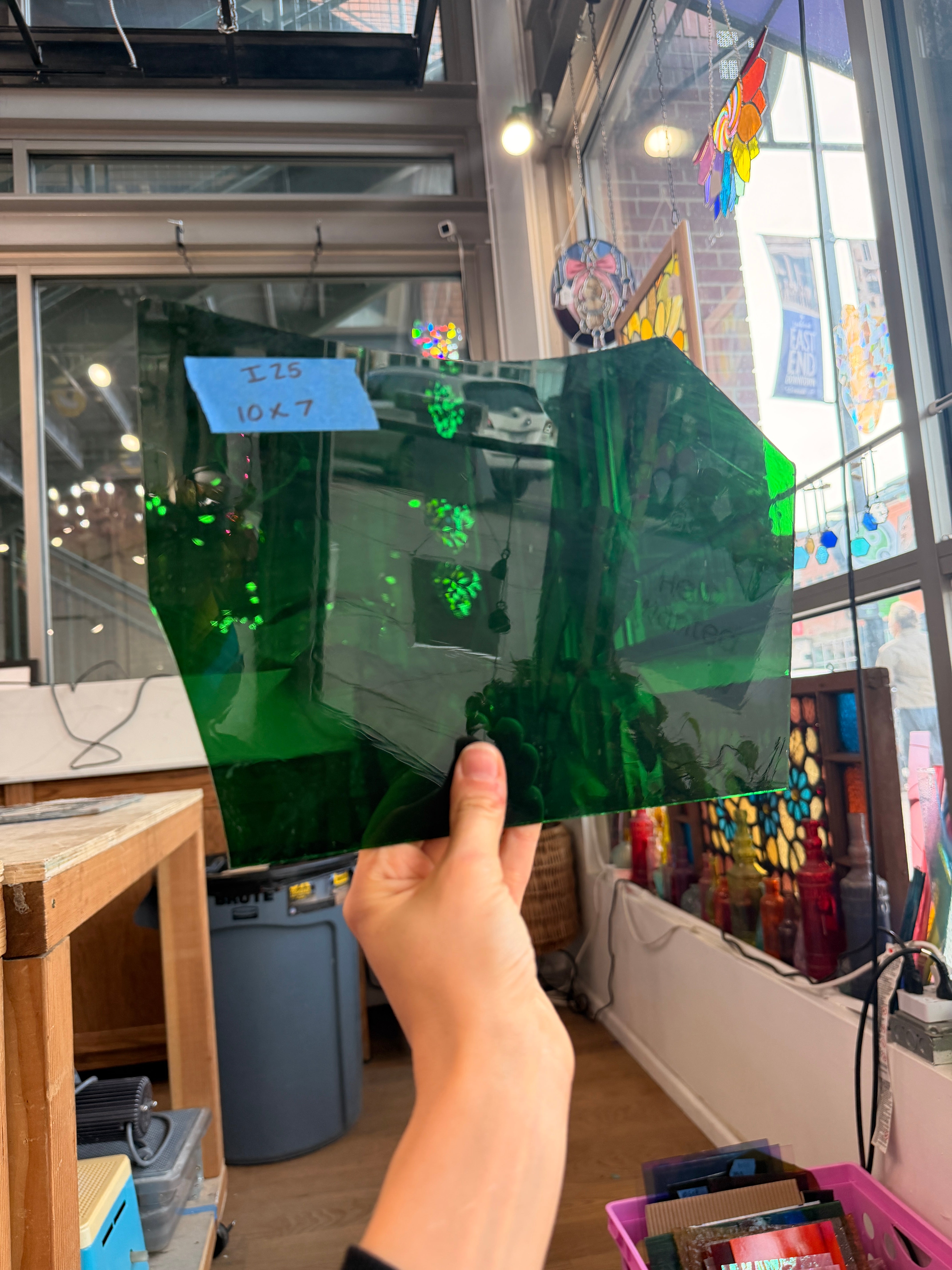 Dark Green on Clear Mouthblown Flash Glass Sheet Glass Colorado Glassworks